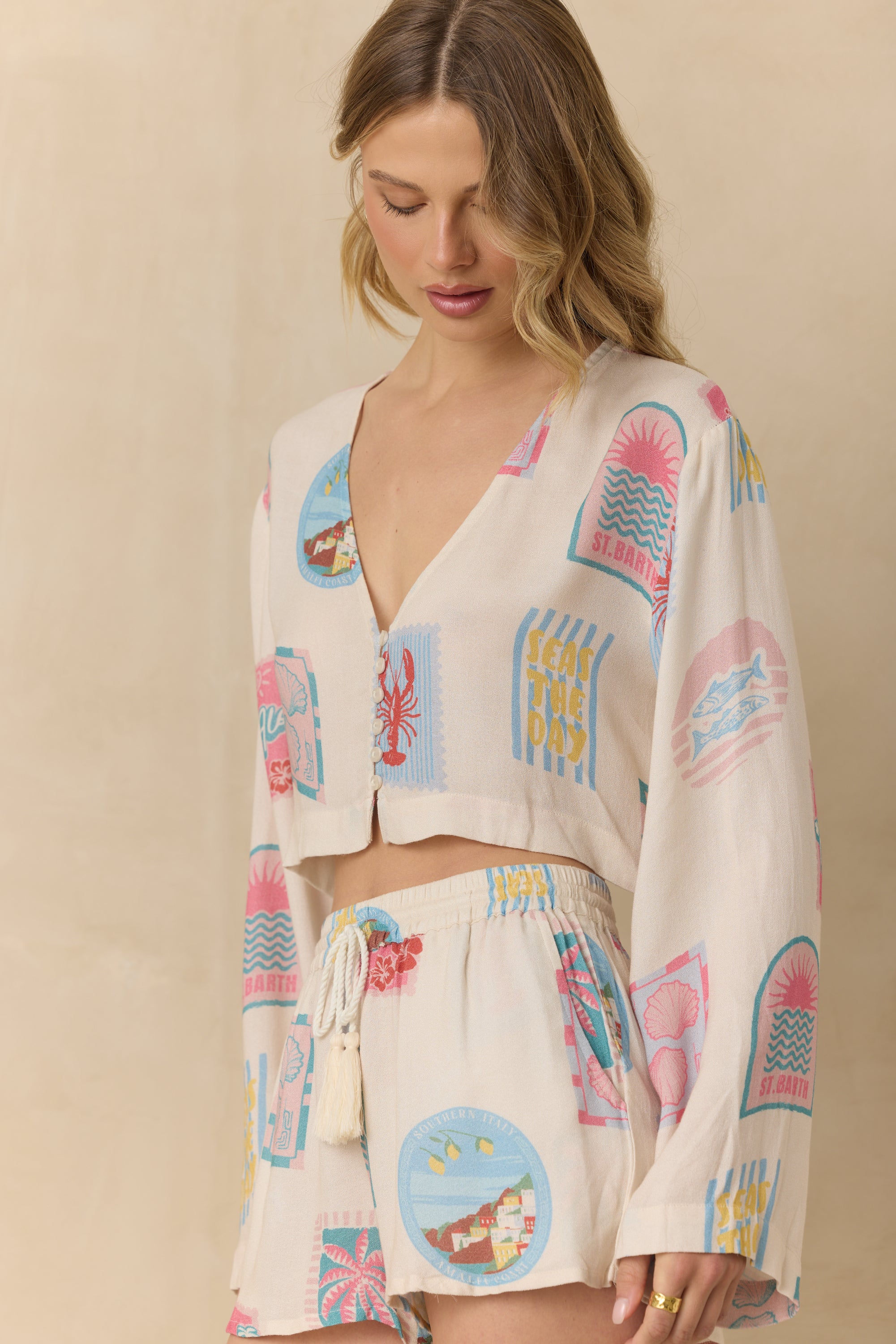 Printed Crepe Long Sleeve Blouse