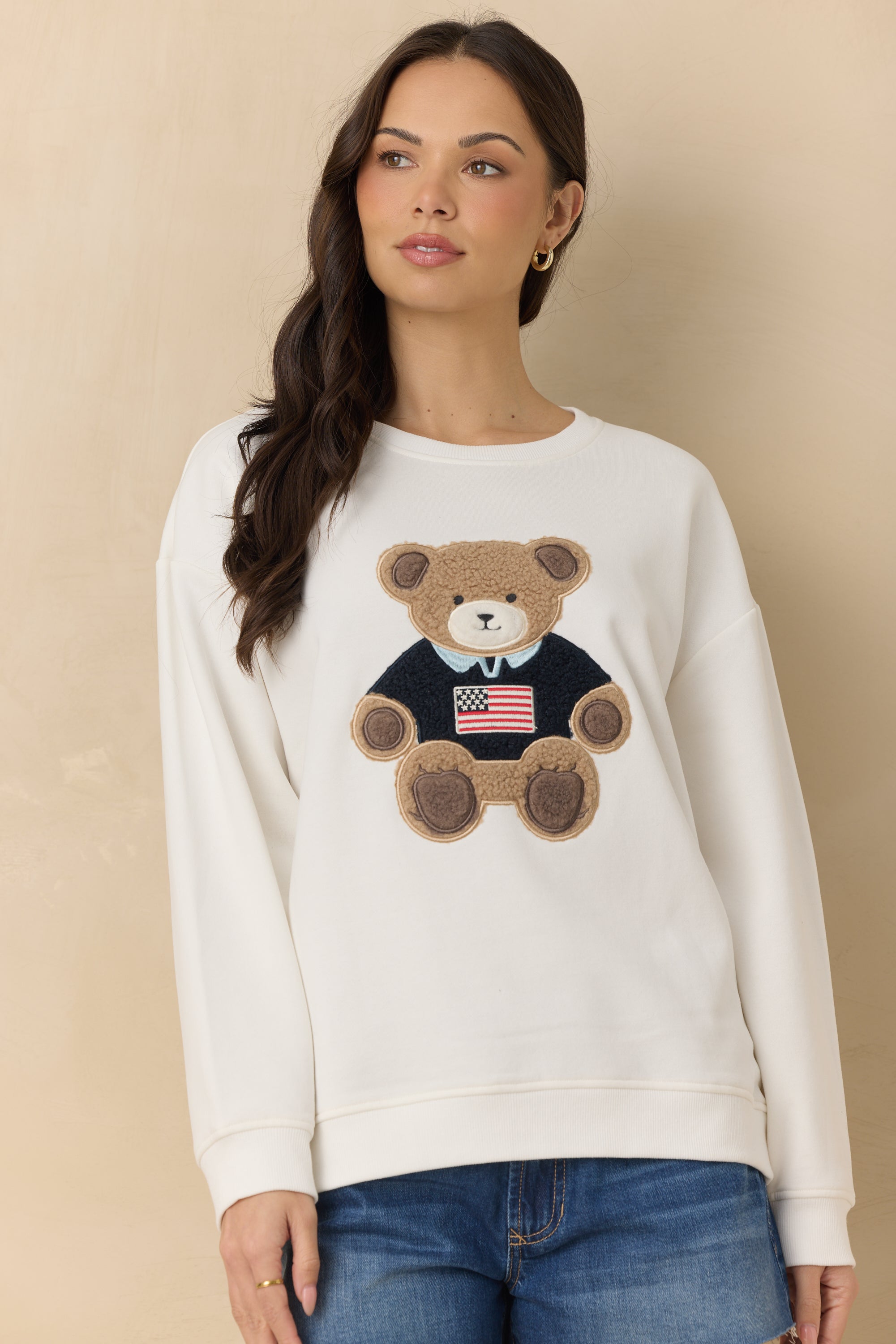 Surf Wash Teddy Applique Crew