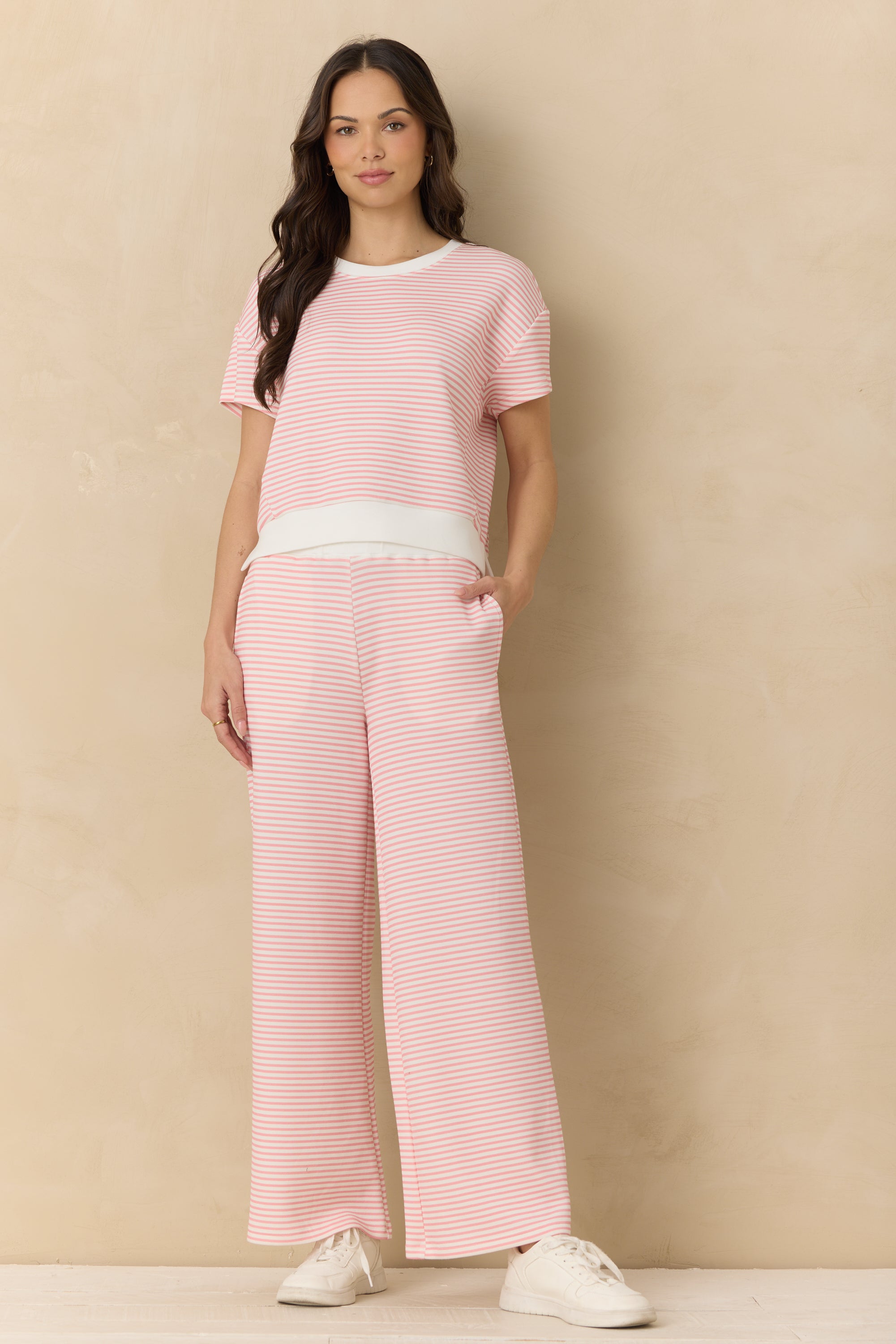 Striped Cloud Fleece Wide Leg Pant