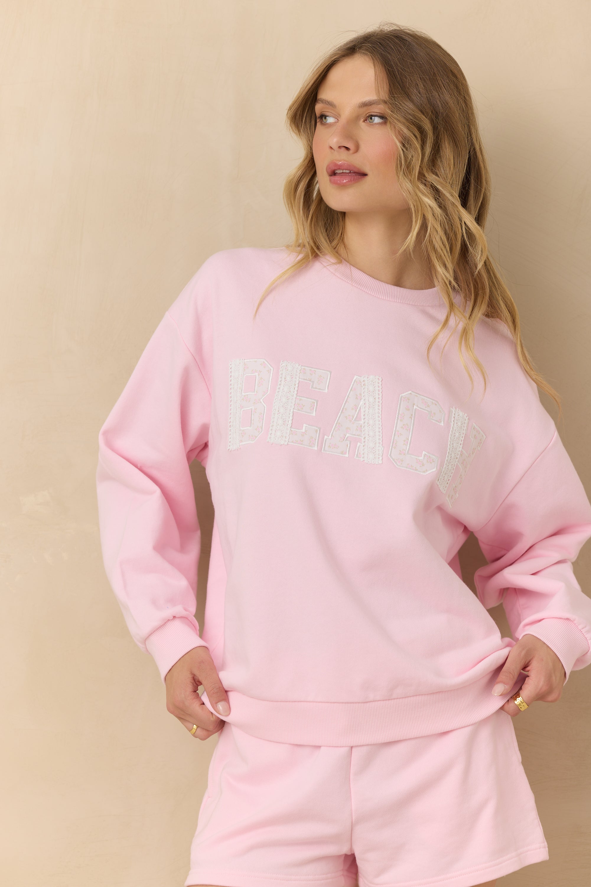 Mixed Applique Beach Crewneck