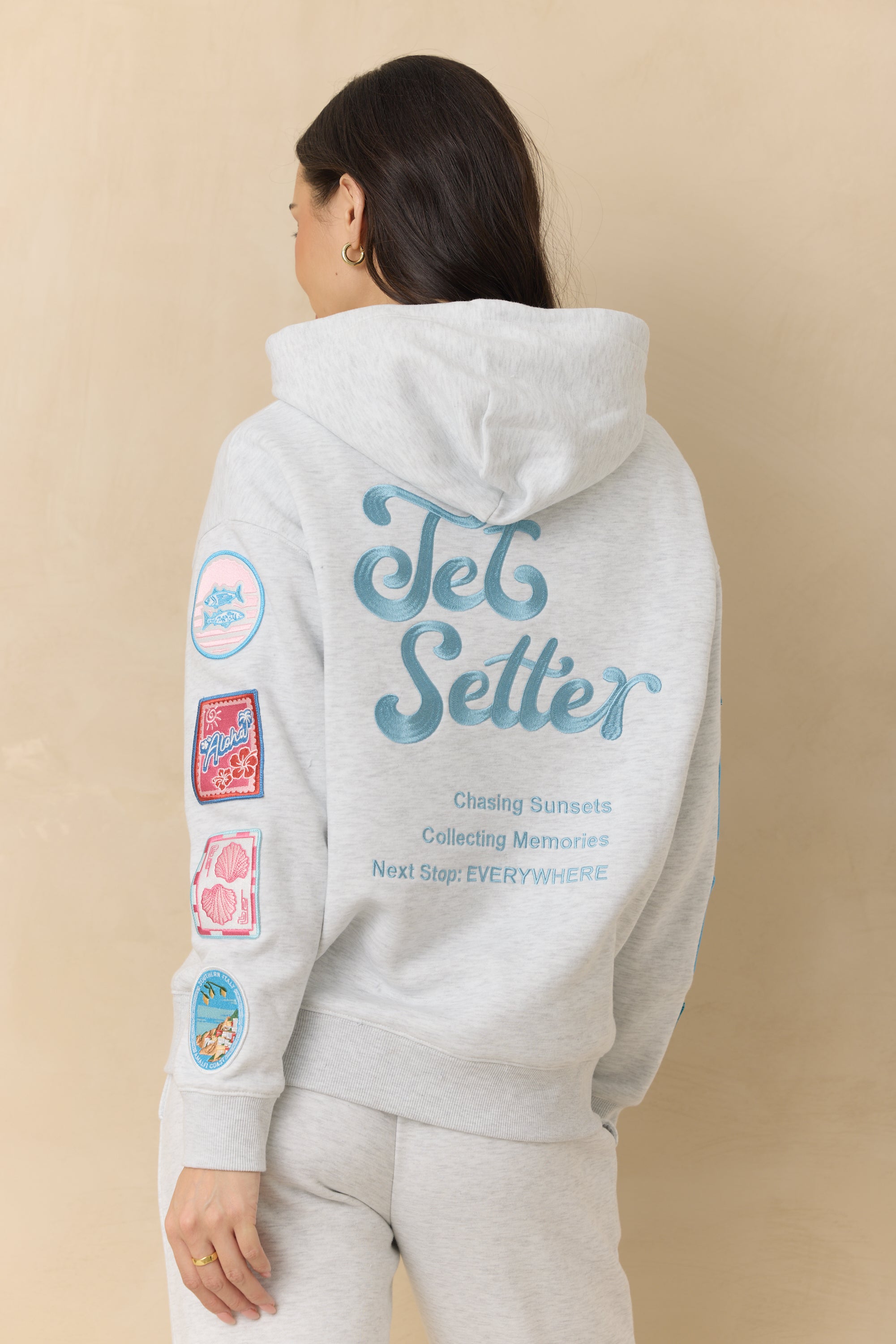Ultra Fleece Hoodie with Patches and "Jet Setter" Embroidery