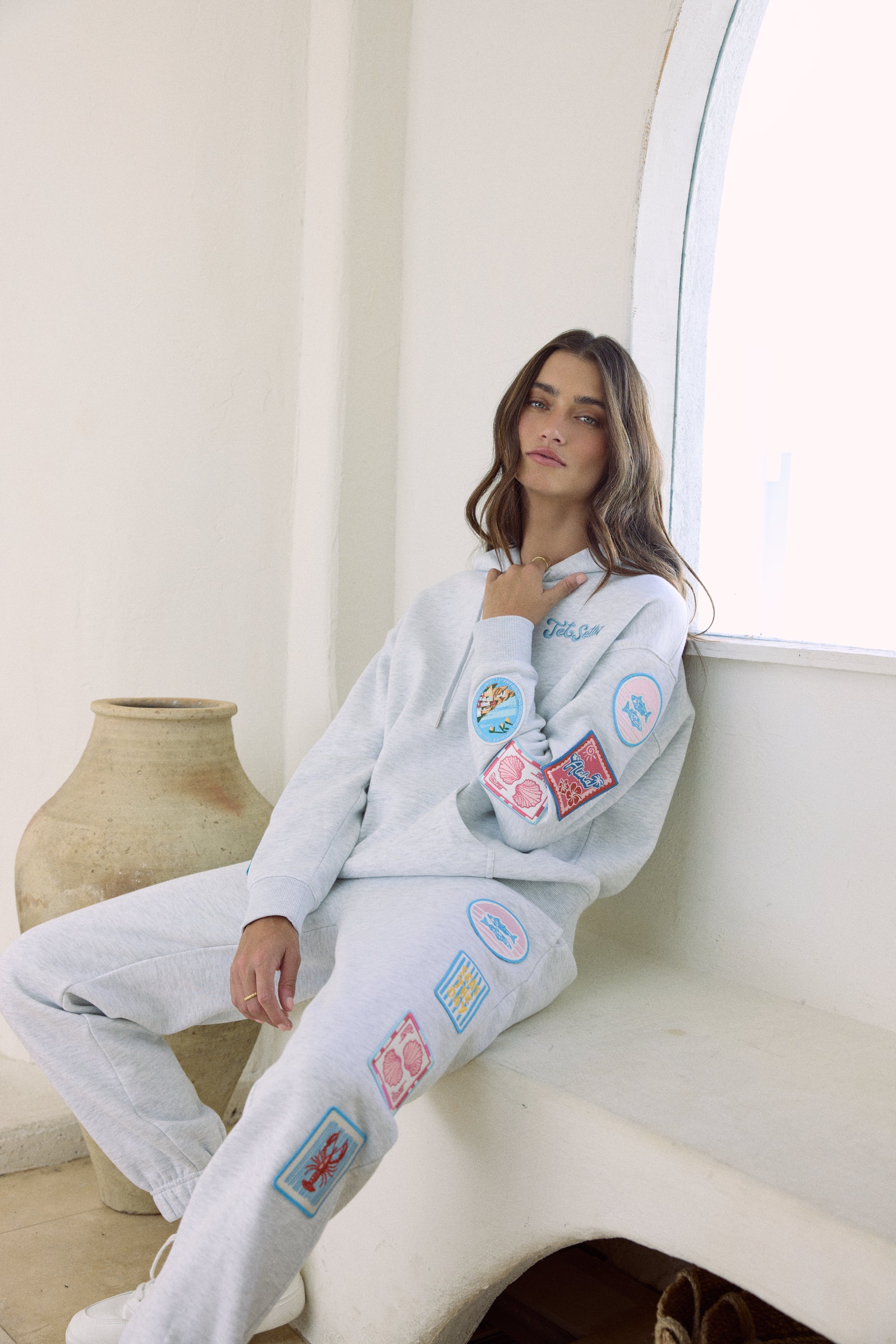 Ultra Fleece Hoodie with Patches and "Jet Setter" Embroidery