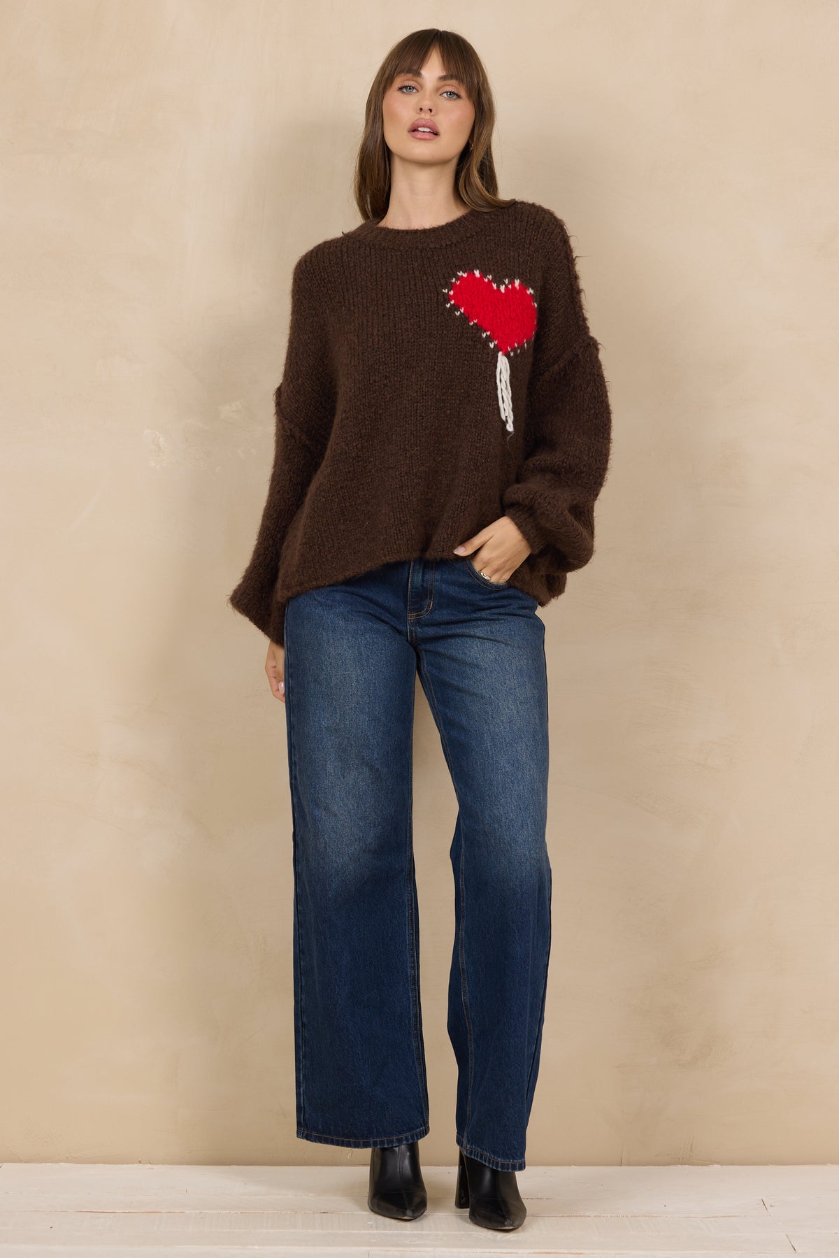 MOCK NECK SWEATER W/ JACQUARD HEART