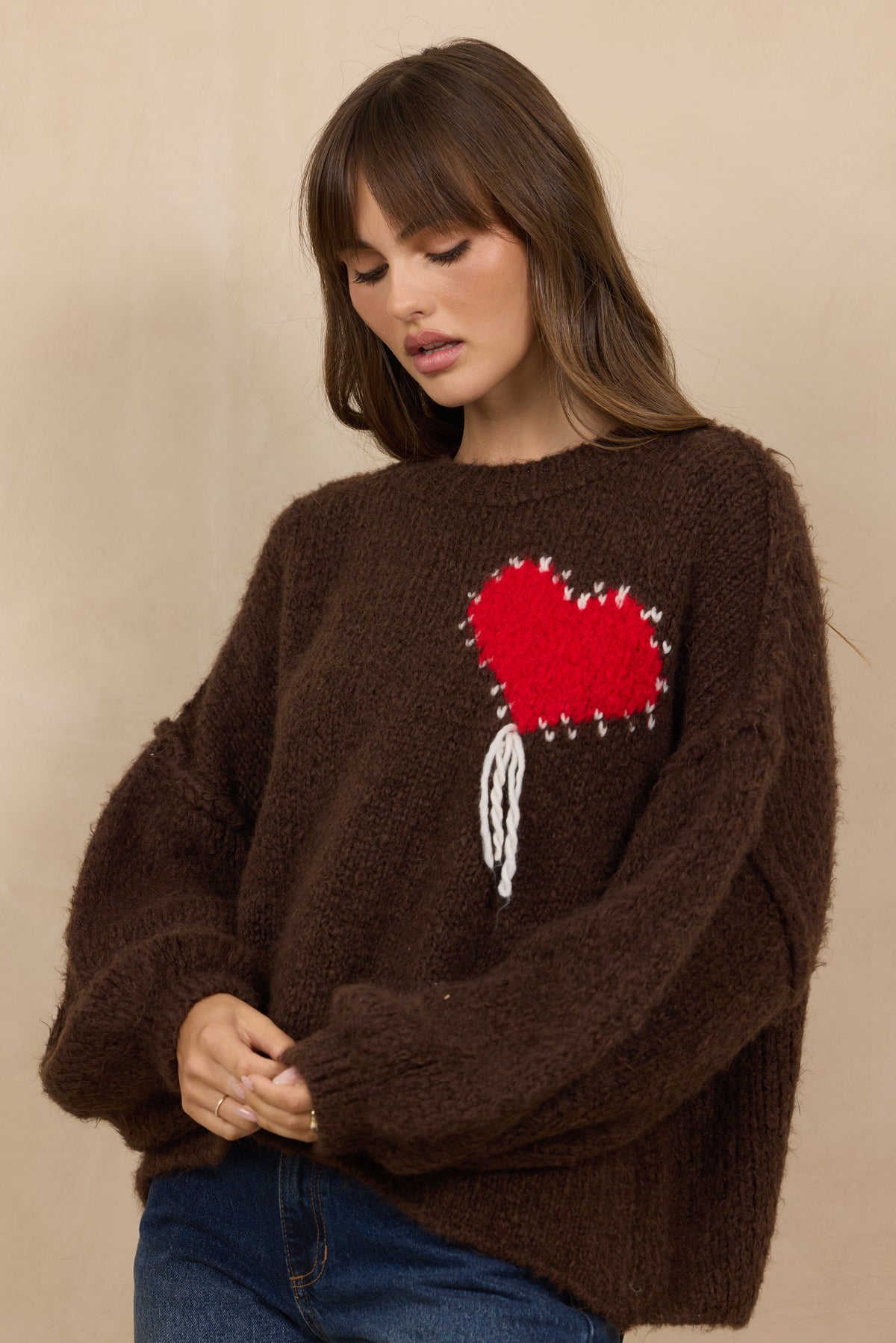 MOCK NECK SWEATER W/ JACQUARD HEART