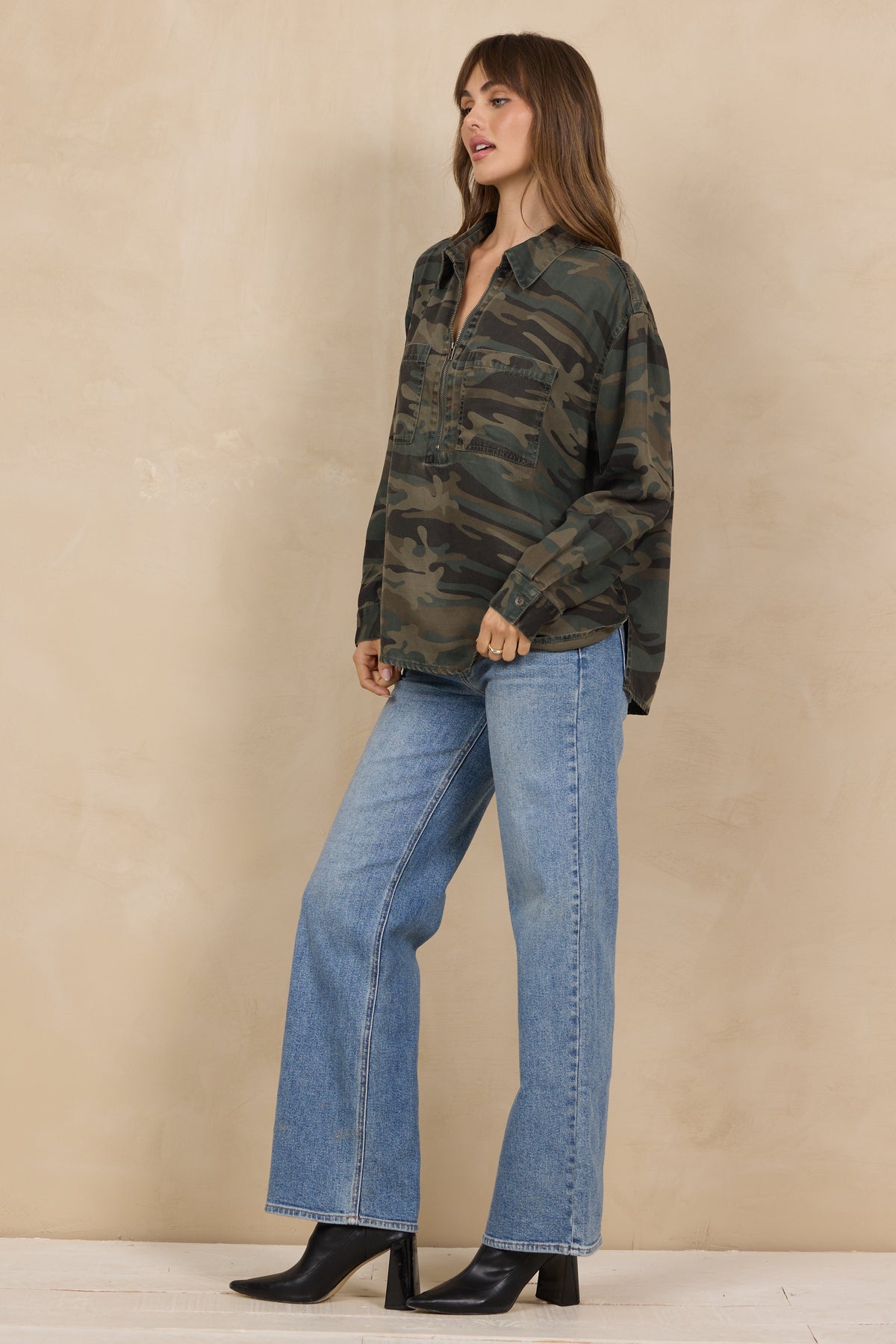 Printed Tencel Quarter Zip Top Tops from Vintage Havana, view 5