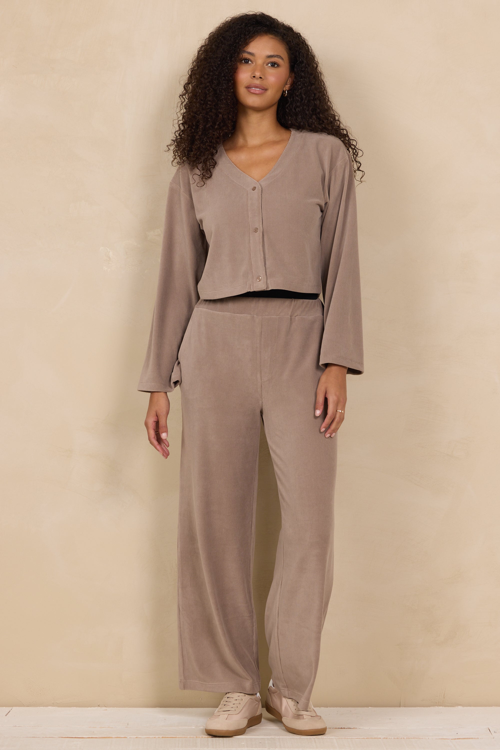 Luxe Cord Cardigan 2-Piece Set in Cocoa