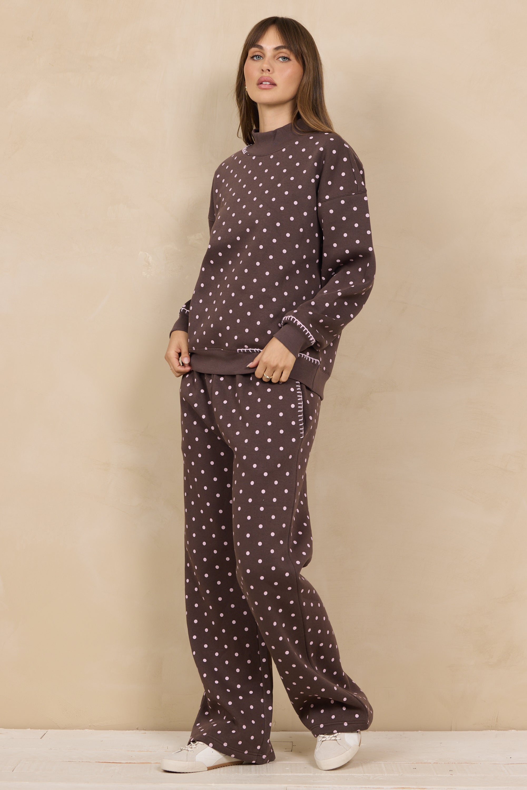 Printed Essential Fleece Mockneck W/ Whipstitch