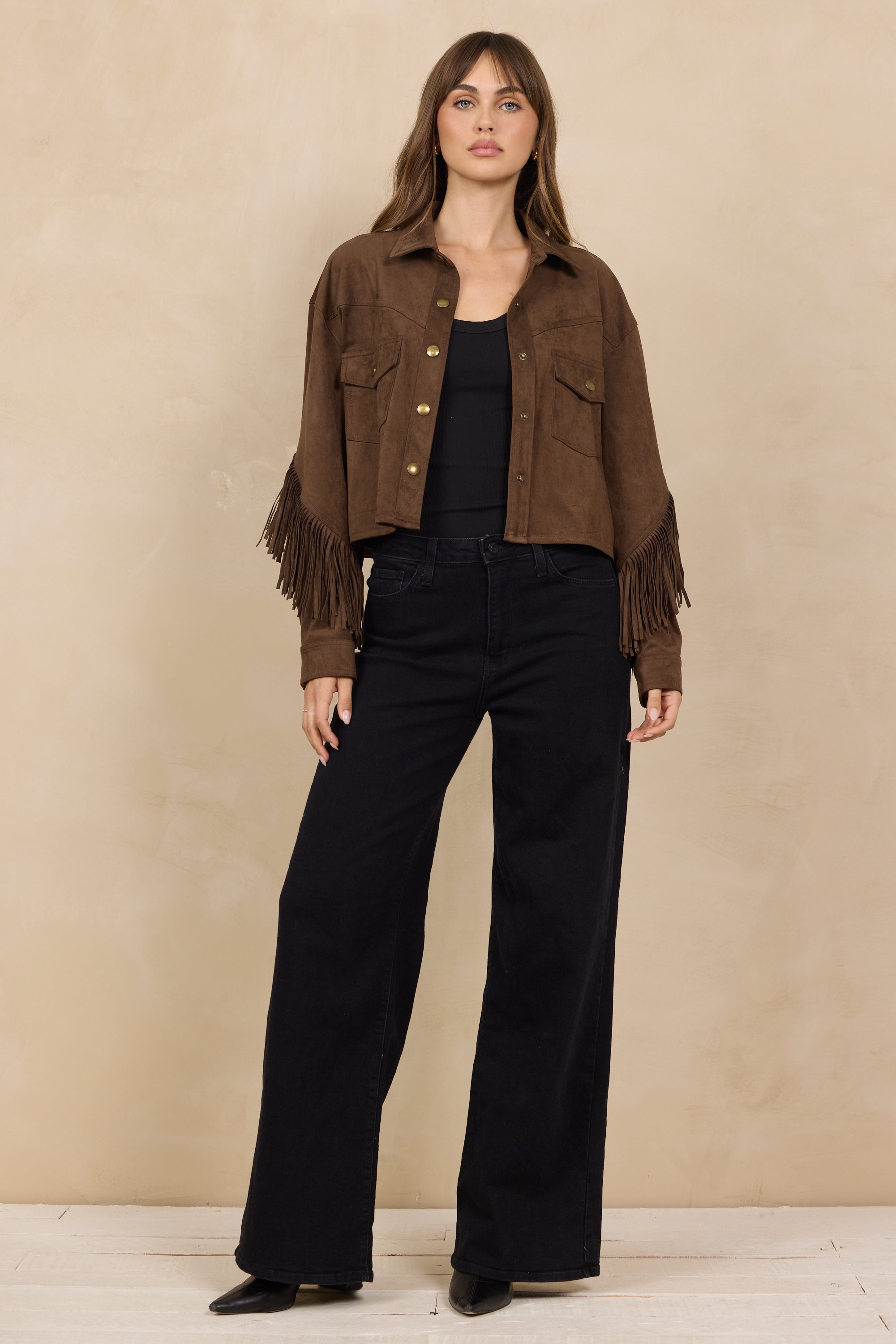 Vintage Brown Crop Suede Fringe Jacket