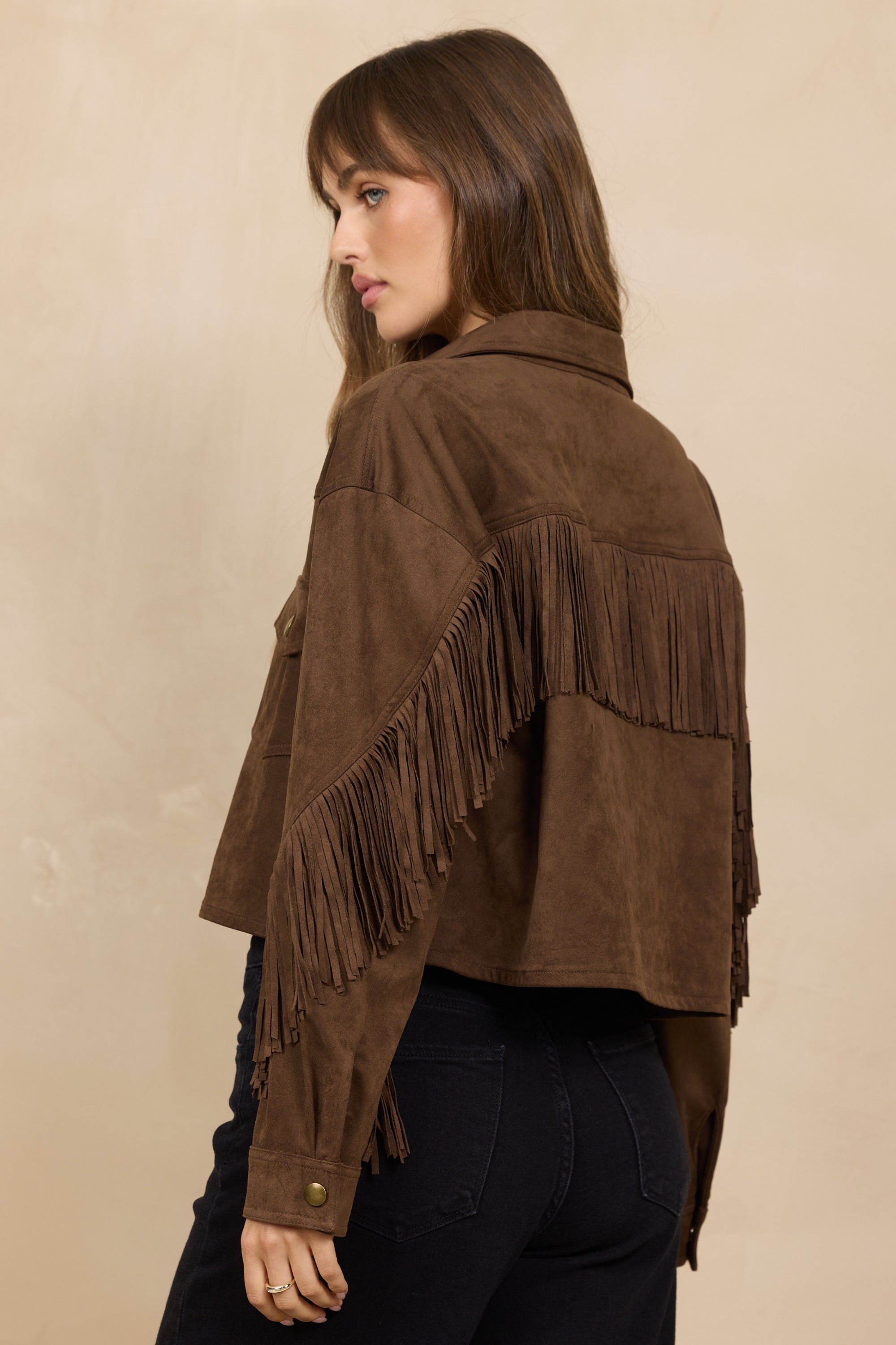 Vintage Brown Crop Suede Fringe Jacket