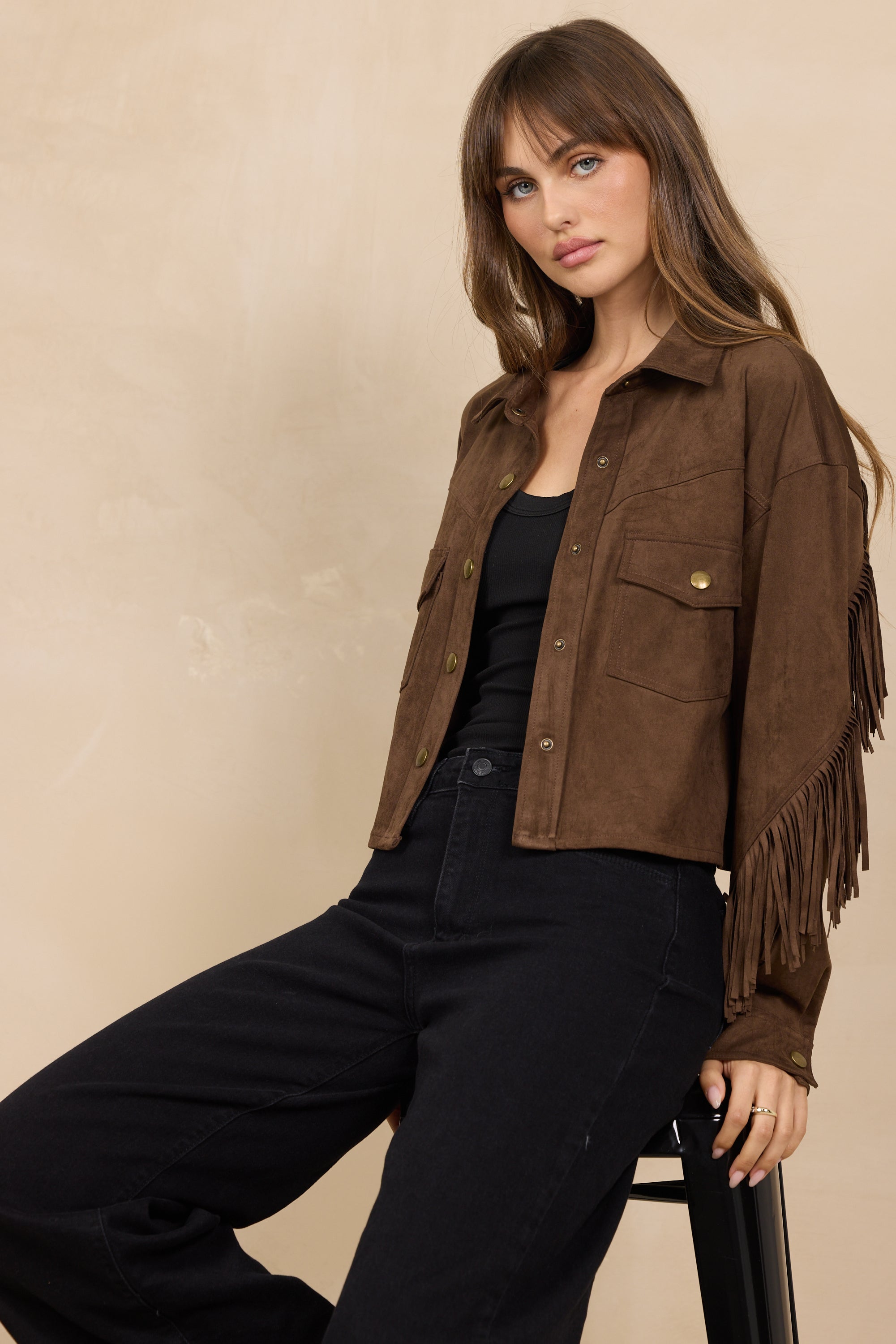 Vintage Brown Crop Suede Fringe Jacket