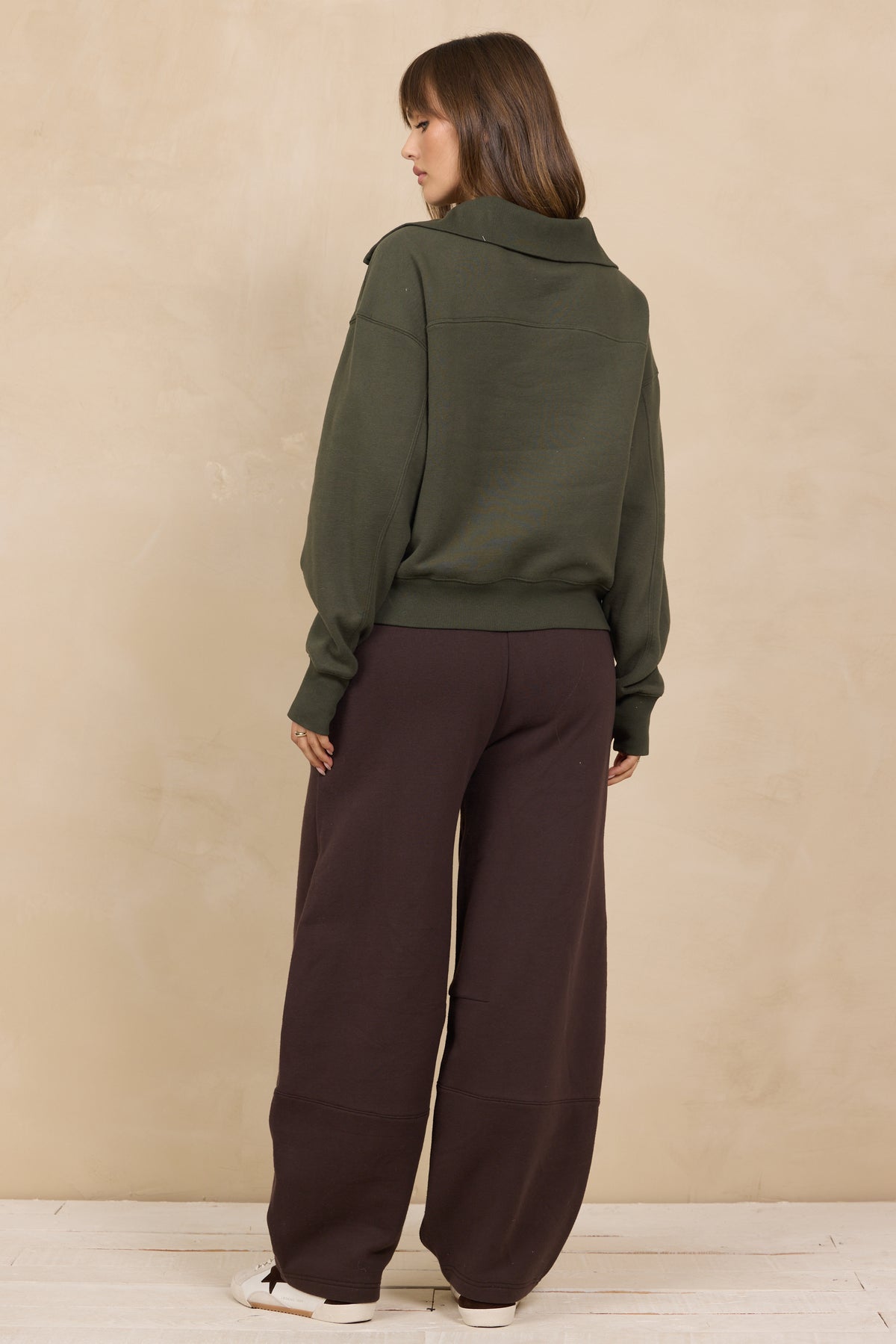 Soft Surf Wash Zippered Mockneck 2-Piece Set in Army Olive