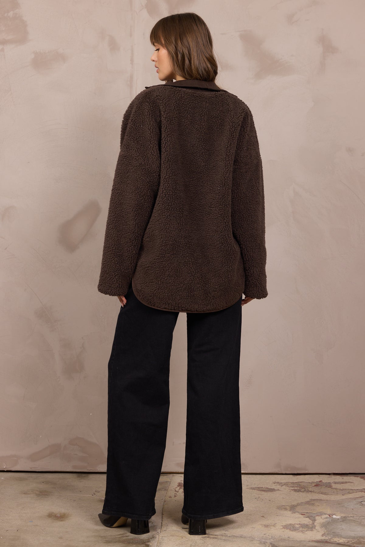 Brown Shearling Zip Front Jacket