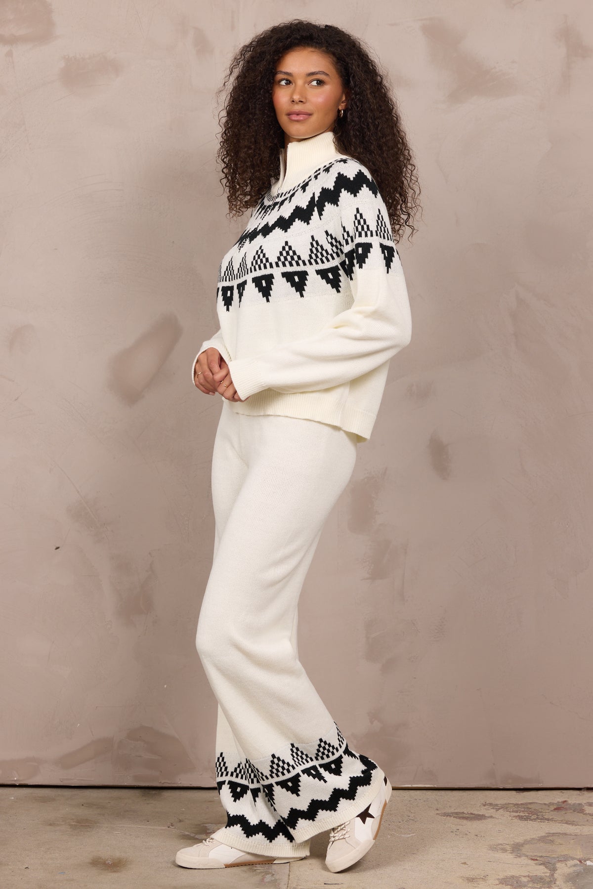 KNIT QUARTER ZIP W/ AZTEC FAIR ISLE
