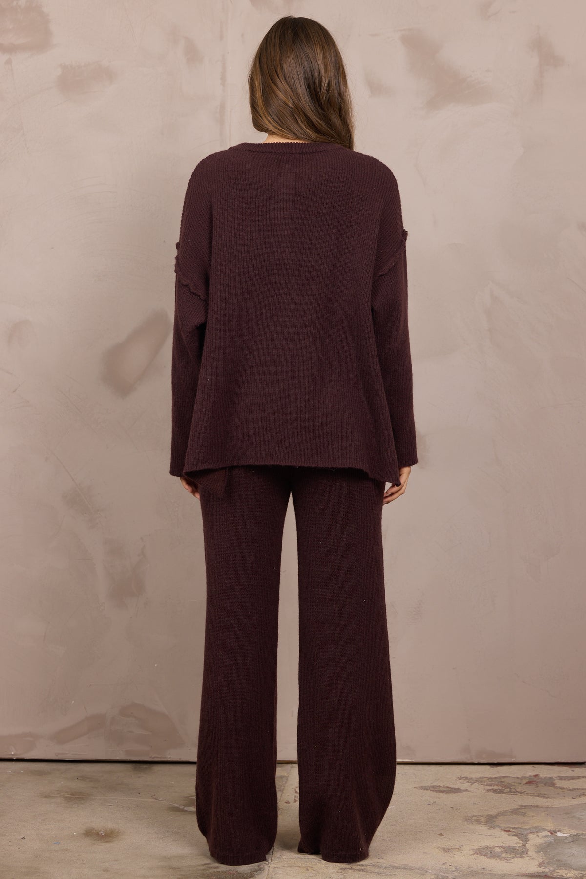 Sweater Terry Henley 2-Piece Set in Deep Wine