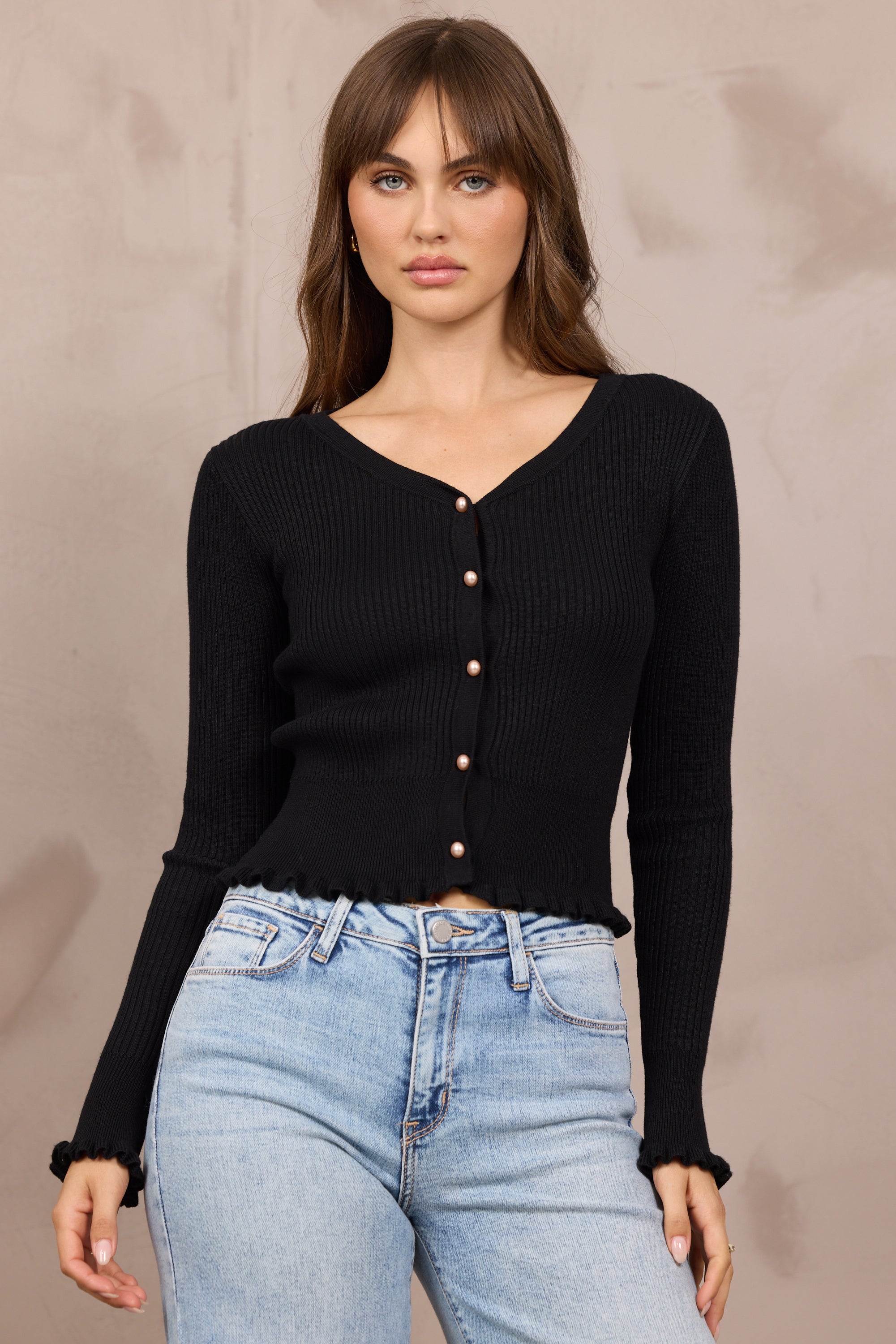 Rib Knit Fitted Cardigan Tops from Vintage Havana, view 2