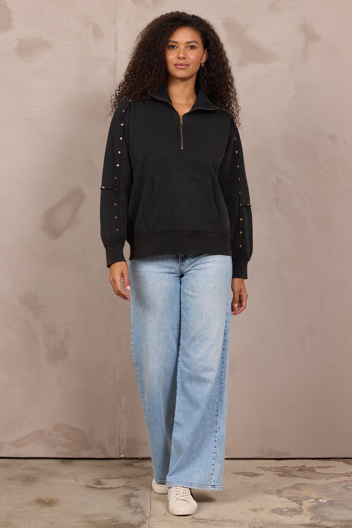 Washed Garment Dye Studded Quarter Zip