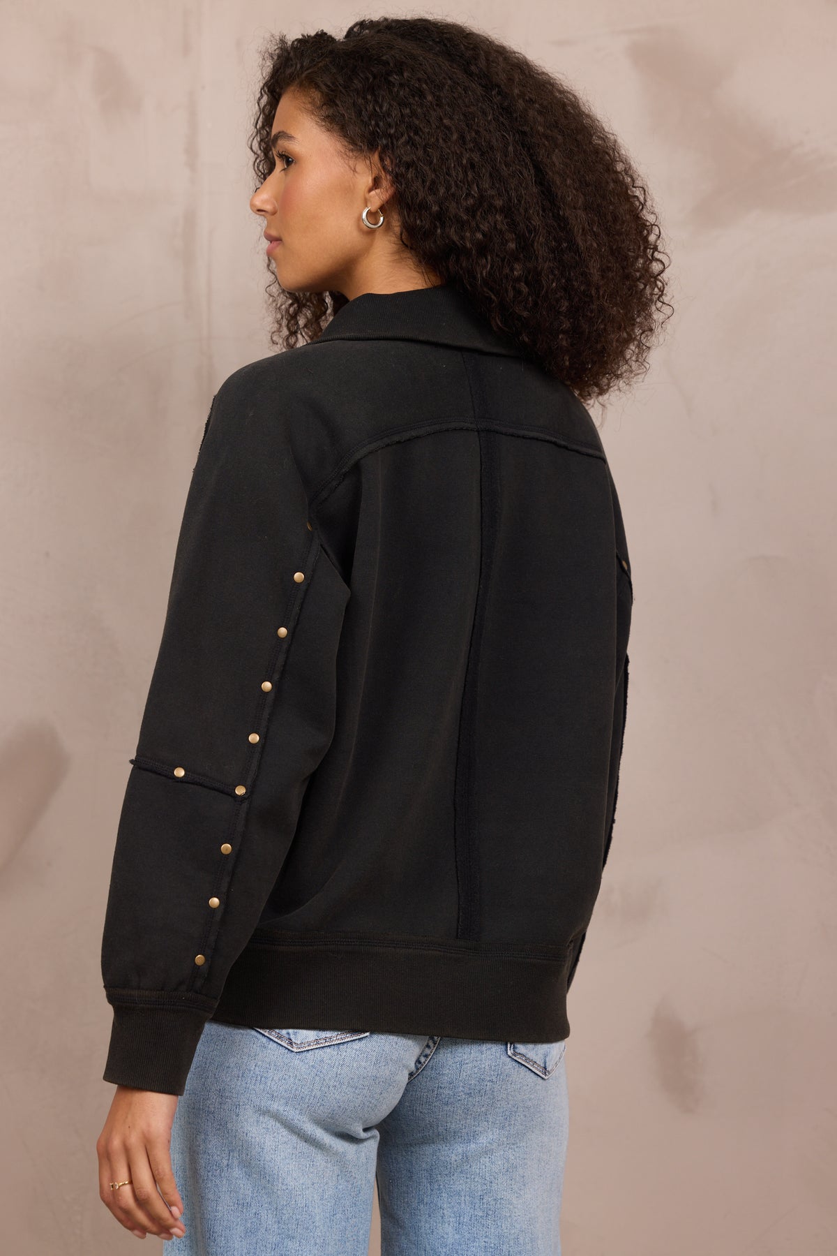 Washed Garment Dye Studded Quarter Zip