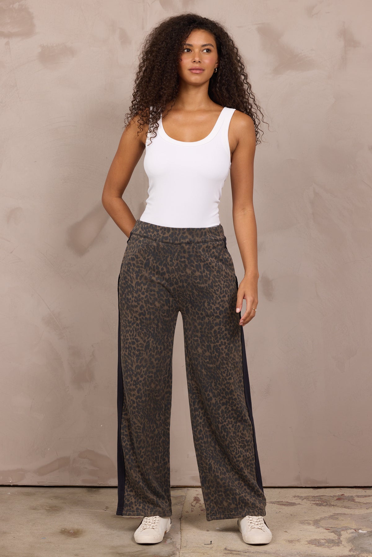 Printed Suede Terry Wide Leg Pant