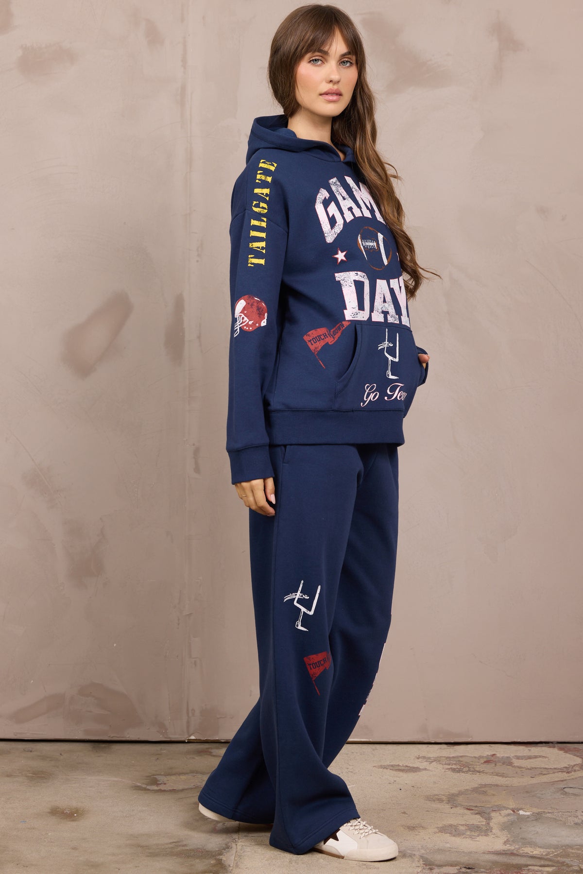 Printed Comfort Fleece Wide Leg Pant