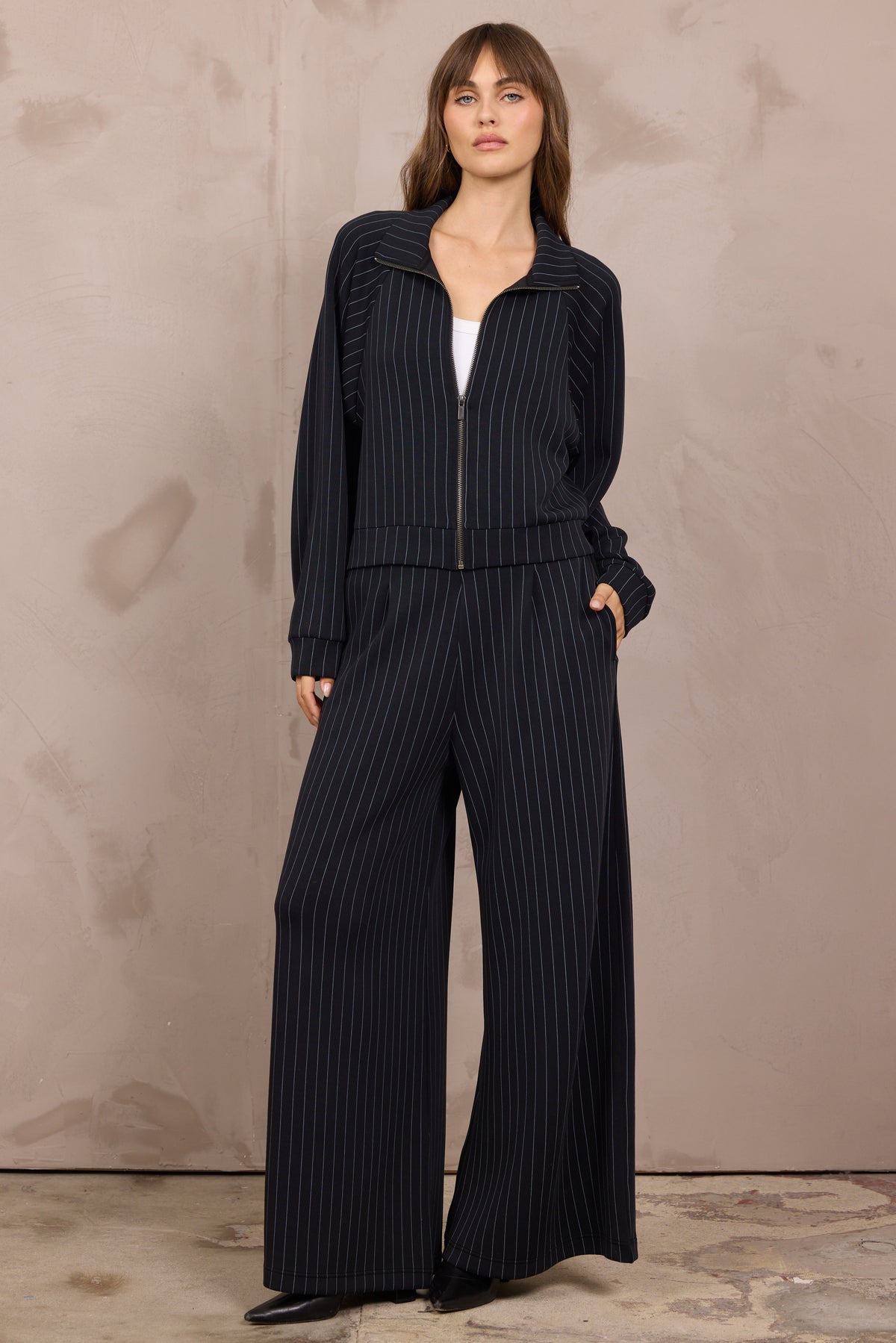 Raglan Full Zip Up & Pleated Pant Set