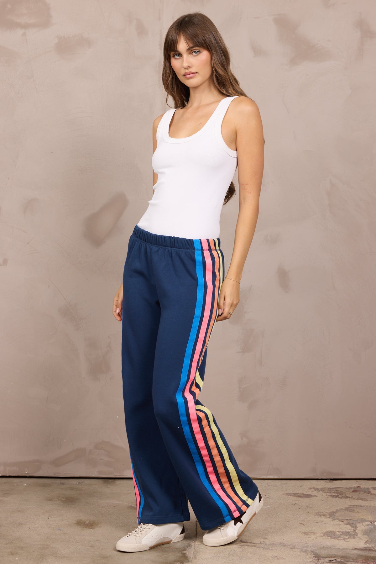 Stripe Heather Fleece Wide Leg Pant