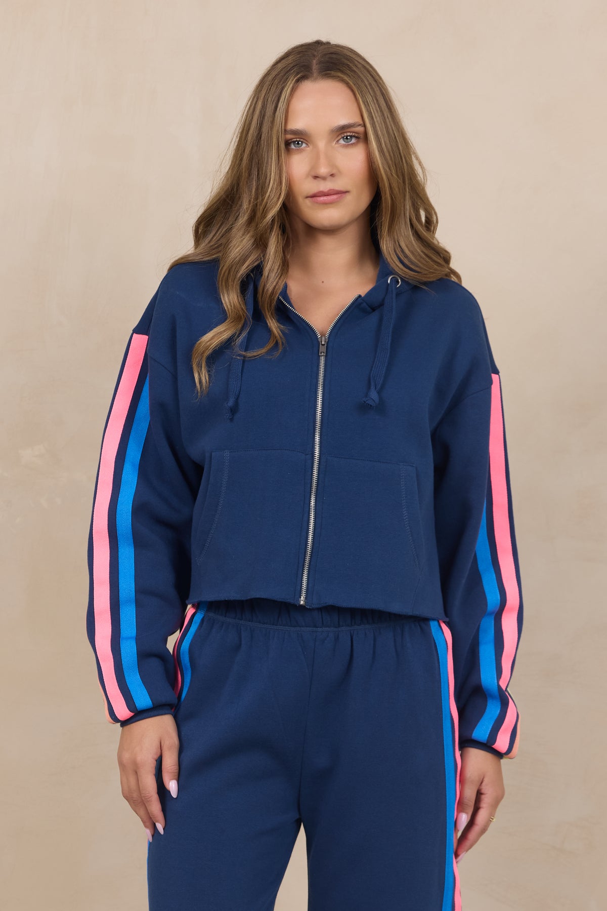 Stripe Heather Fleece Zip Hoodie