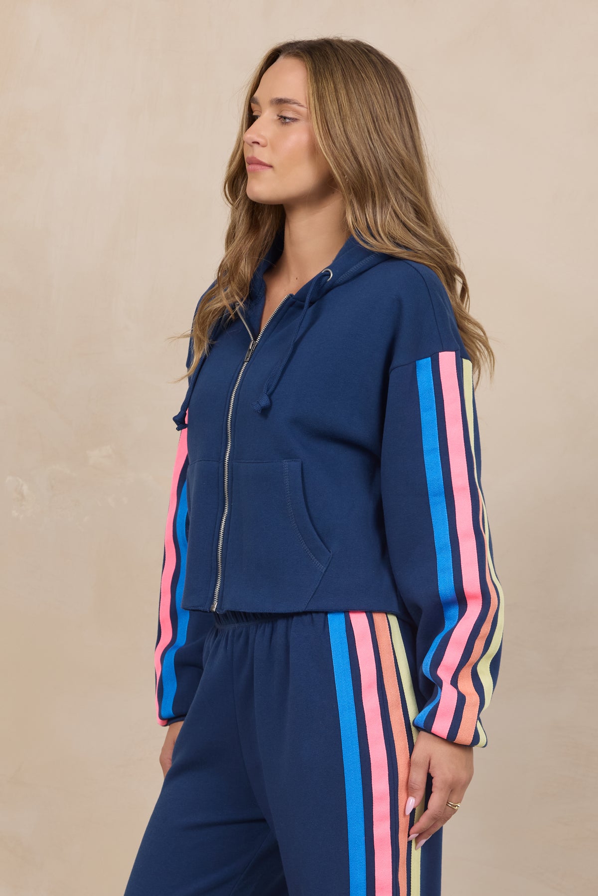 Stripe Heather Fleece Zip Hoodie