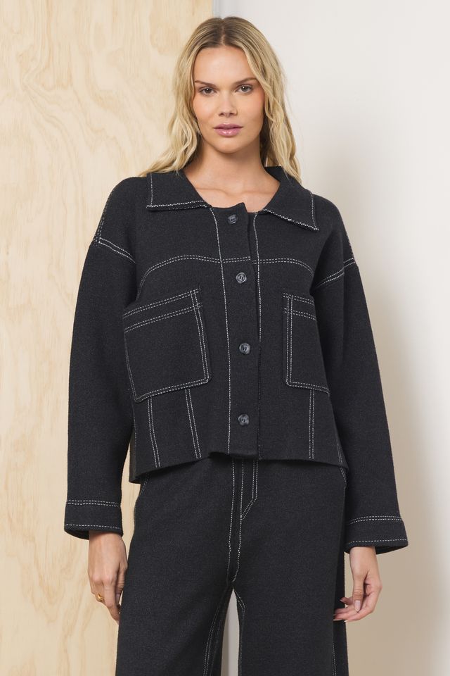 Sweater Jacket w/ Contrast Stitching