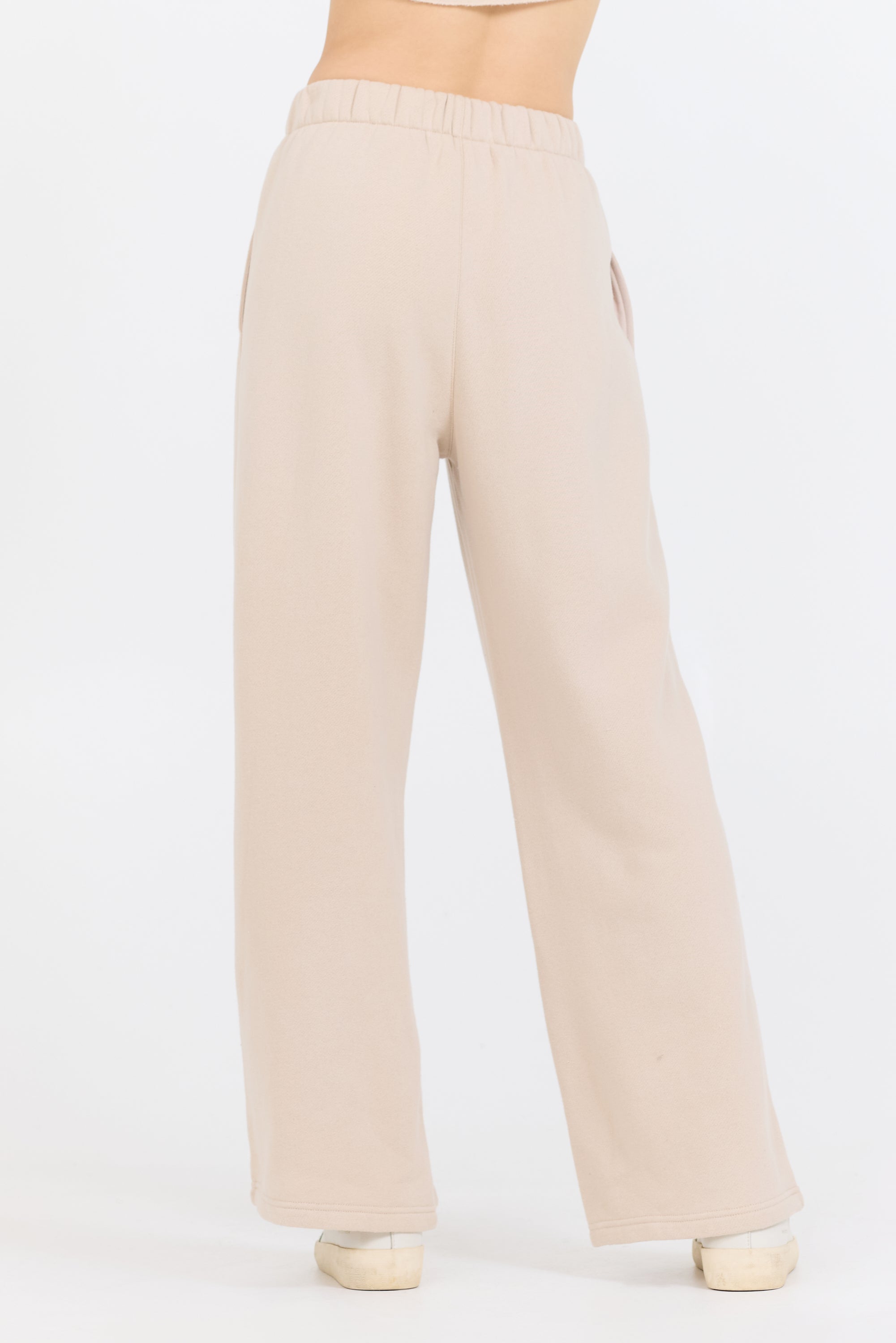 Vanilla Cream Cotton Blend Fleece Wide Leg Pant