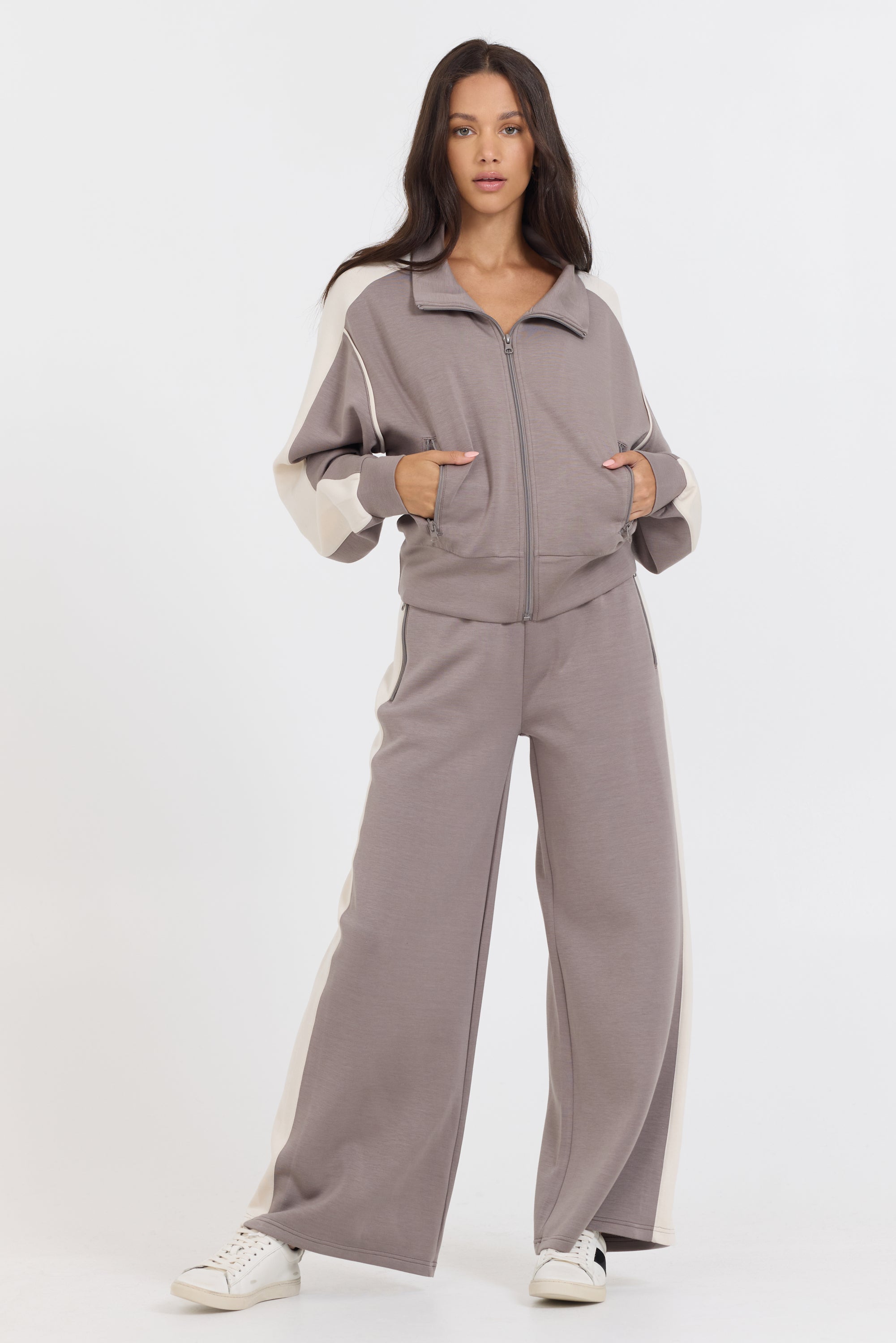 Taupe/ South Beach Sand Colorblock Cloud Fleece Pant
