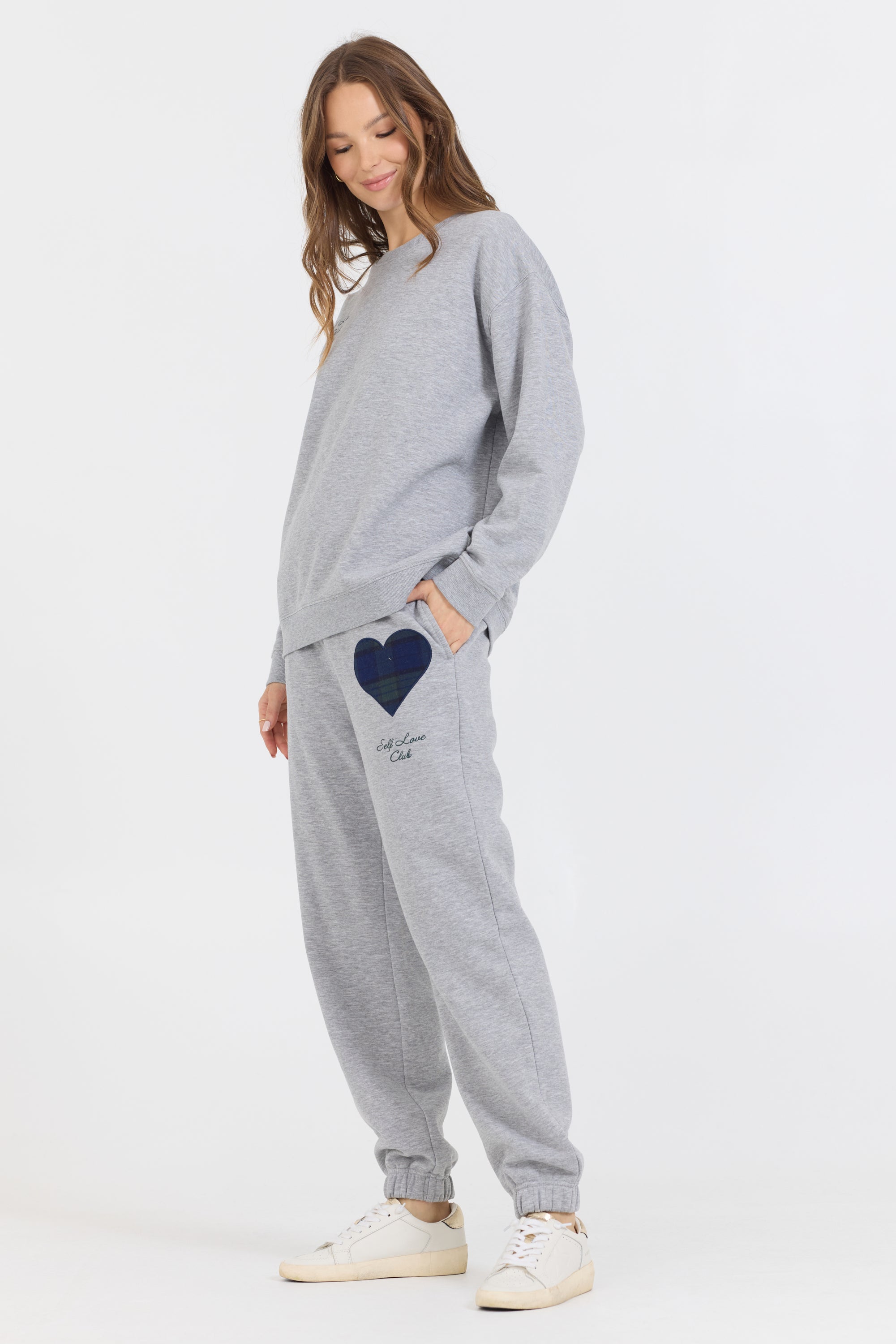 Heather Grey Essential Fleece Crew W/ Self Love Club Crewneck