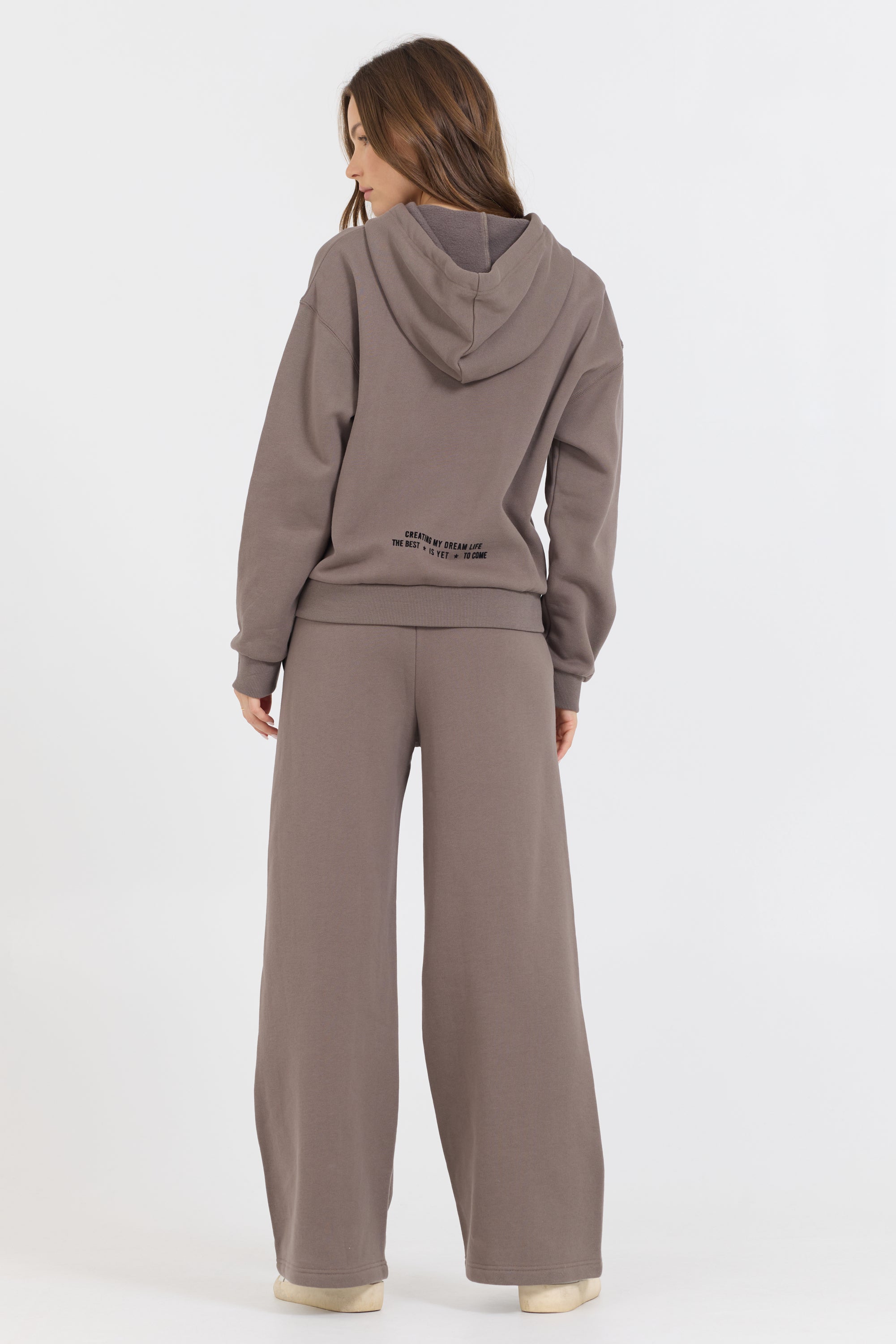 Taupe Grey Fleece Flare Pant W/ Flocking Details