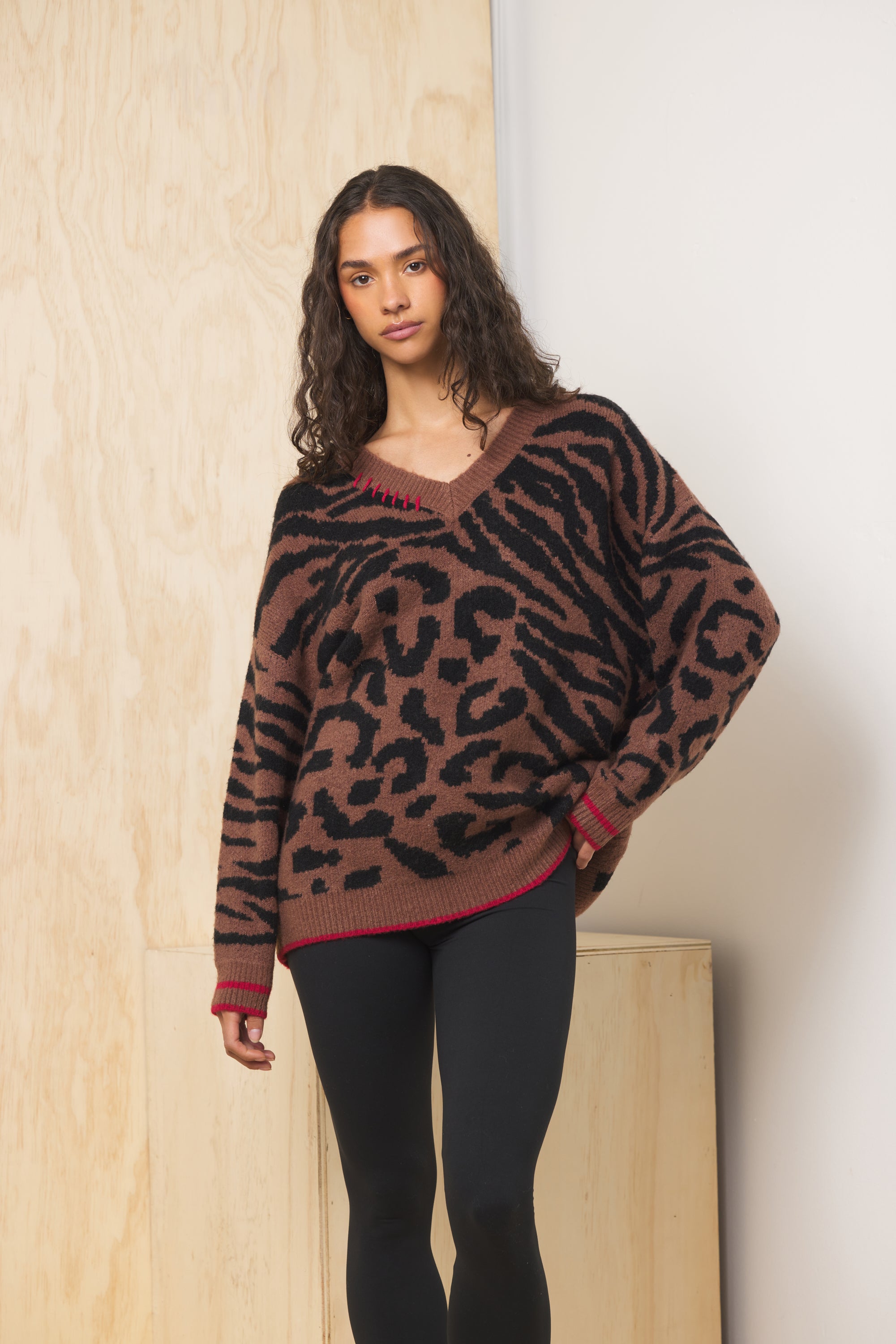 V Neck Jacquard Sweater