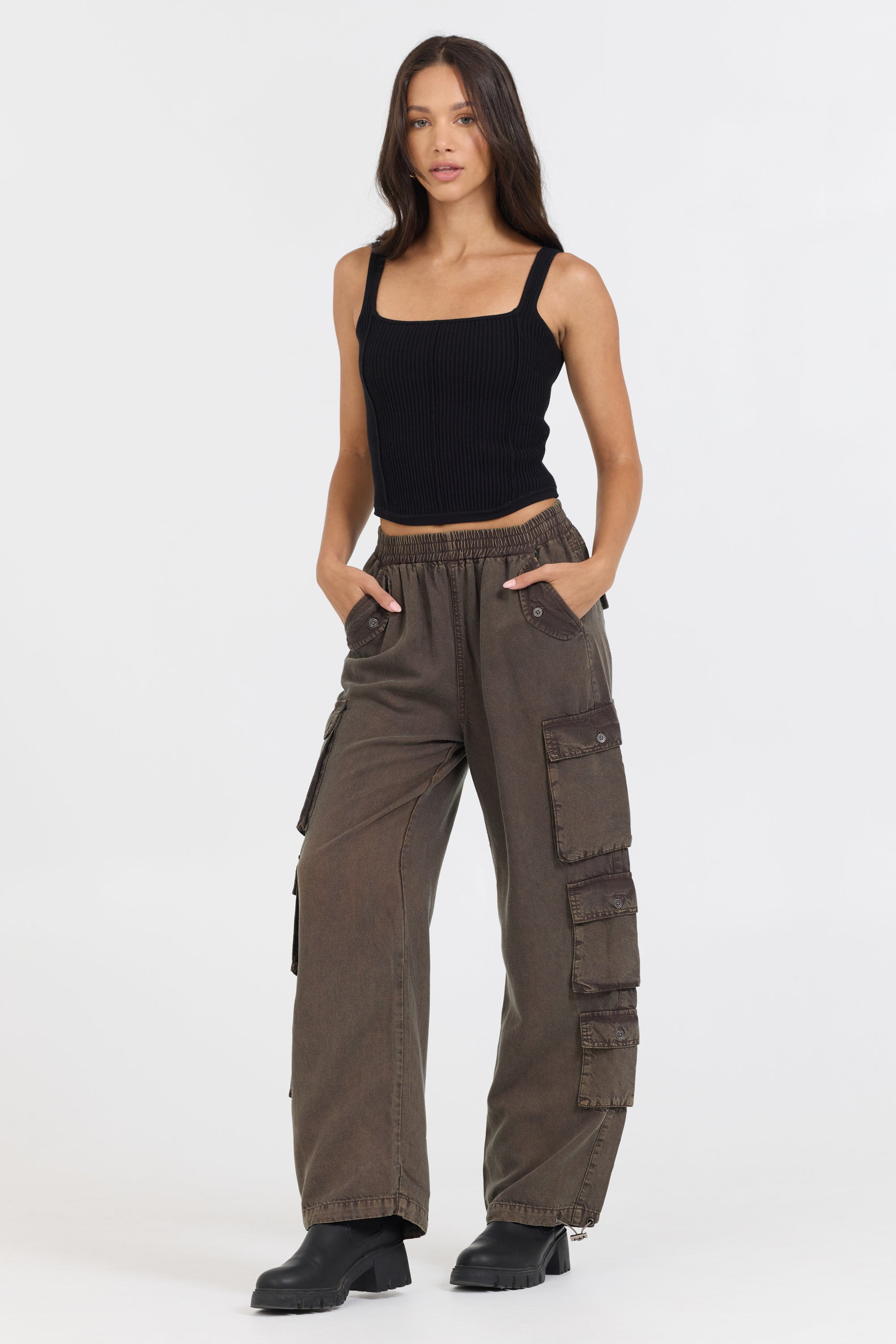 Brown Tencel Cargo Pant Pants from Vintage Havana, view 4
