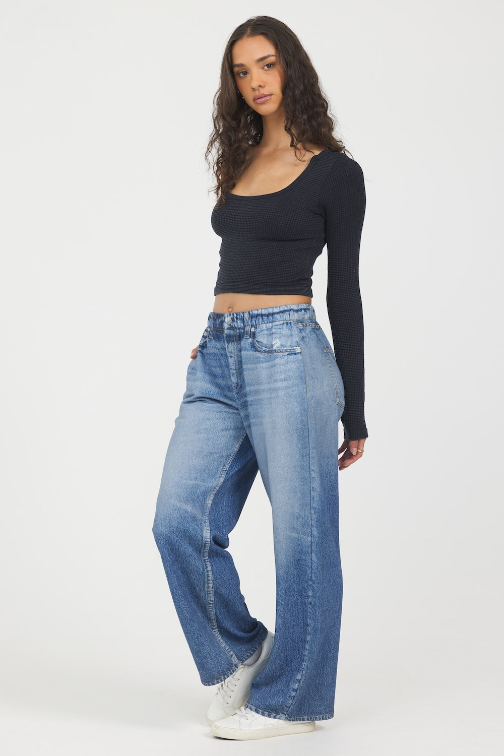 Denim Fleece Wide Leg Pant
