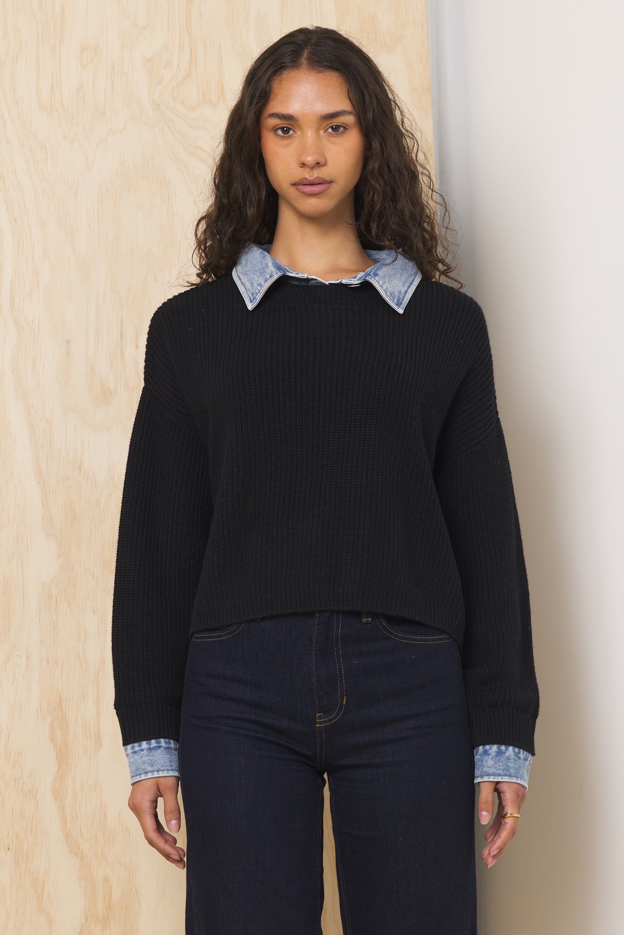 Black & Denim Cropped Sweater