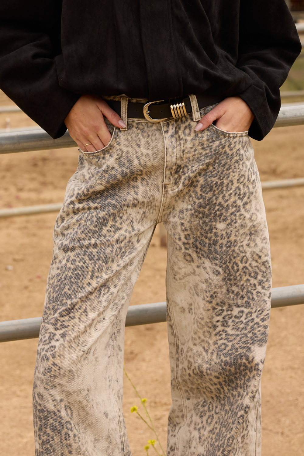 Distressed Leopard Washed Wide Leg Jean
