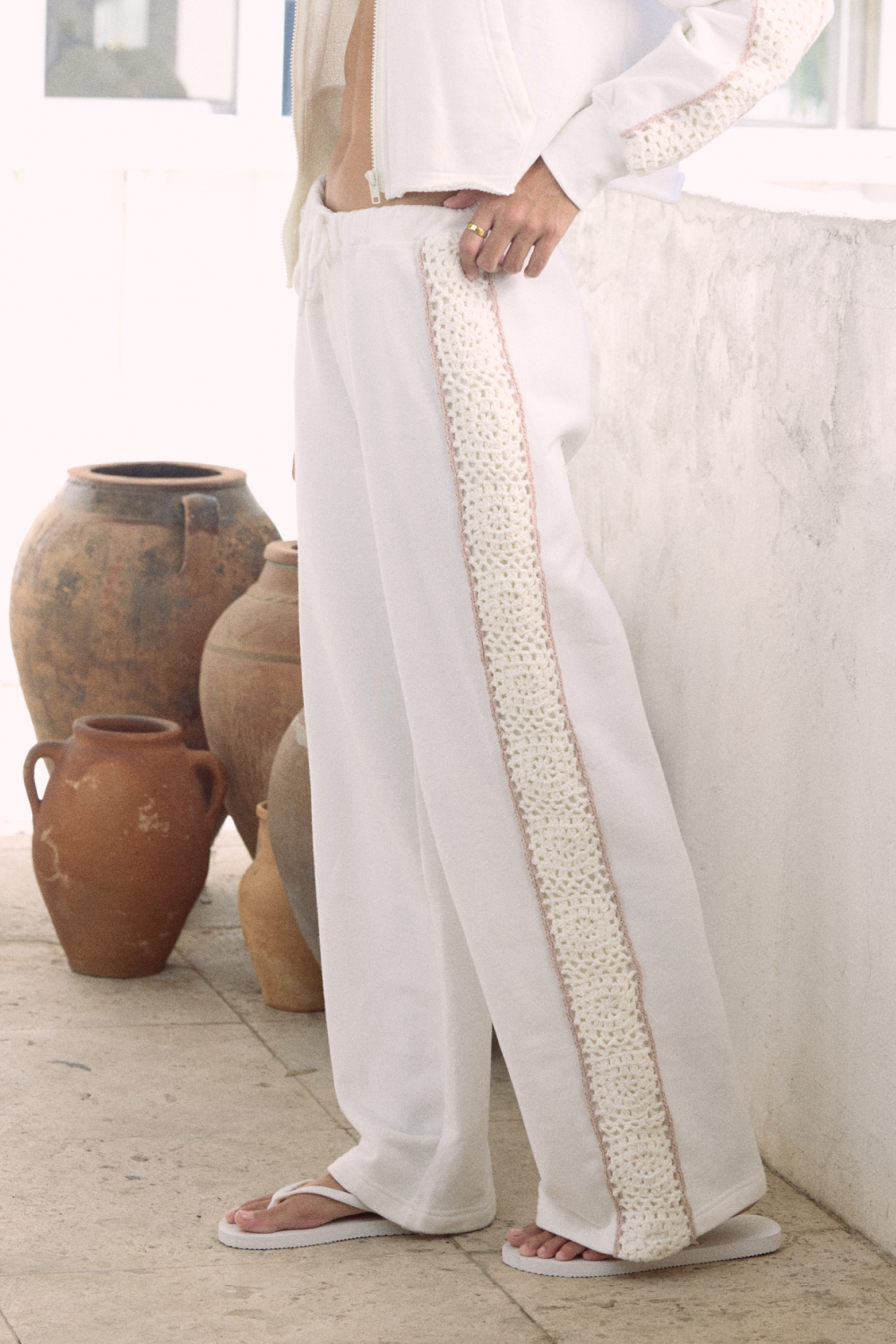 French Terry Pant with Square Crochet Insert