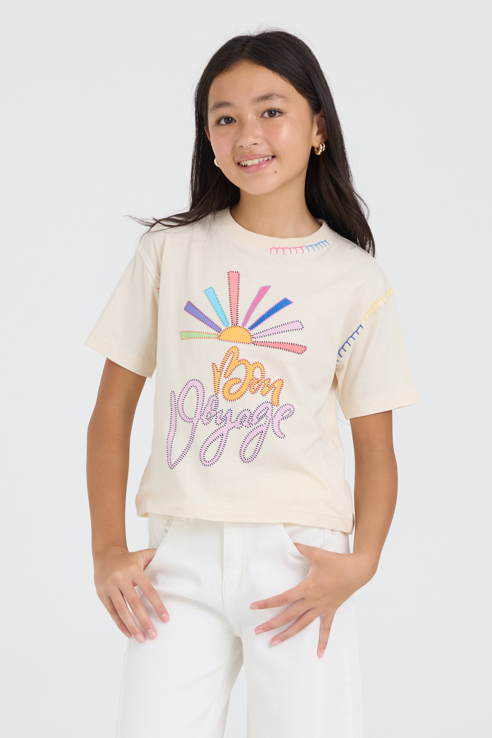 Kids White Bon Voyage Stitch Tee