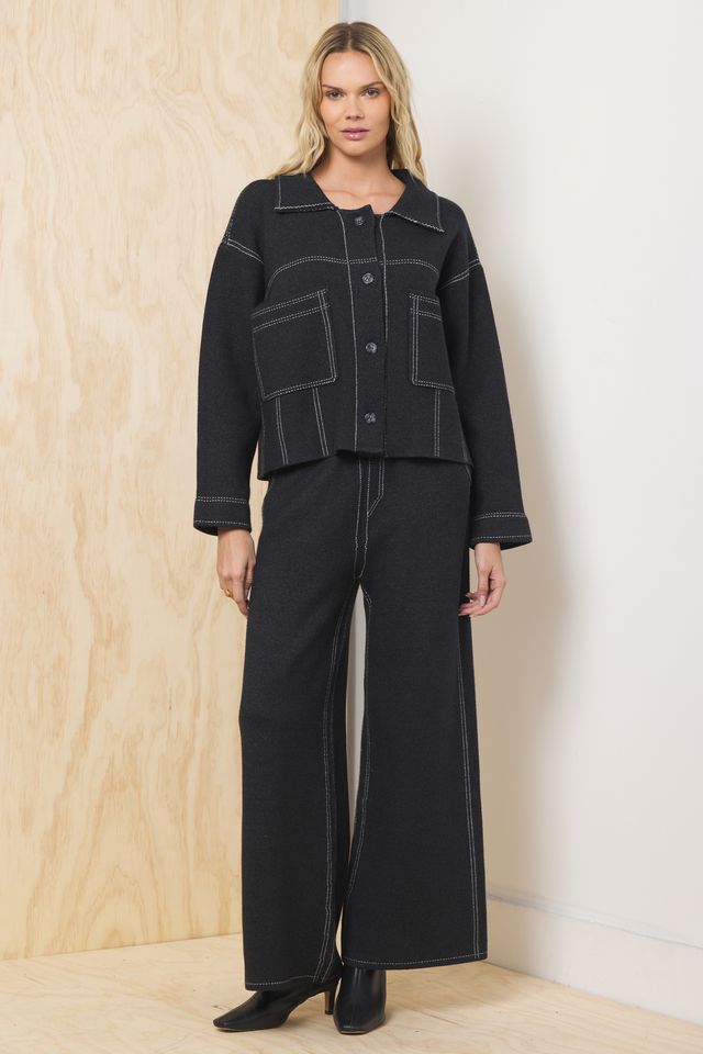 Sweater Jacket w/ Contrast Stitching