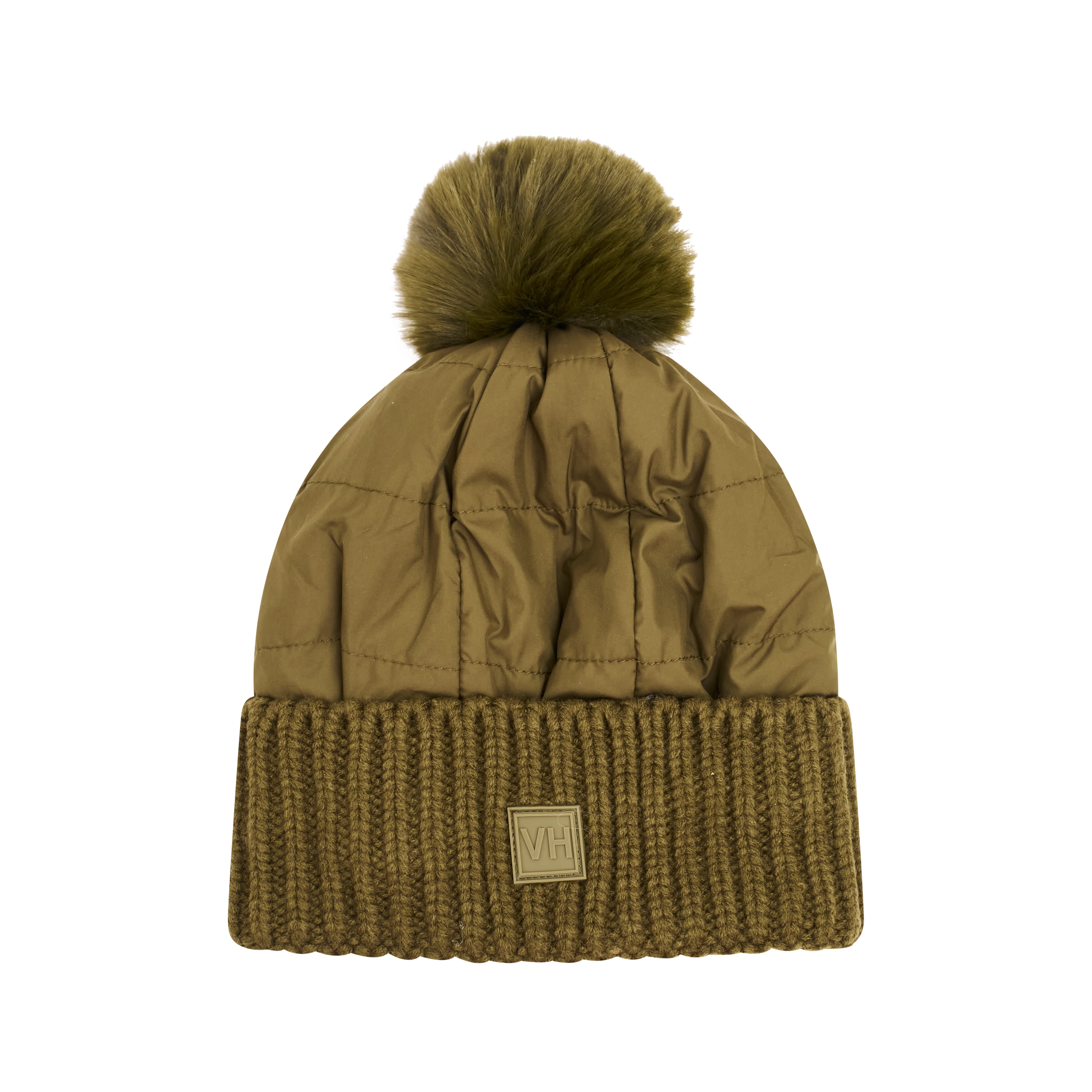PUFFER POMPOM HAT - OLIVE