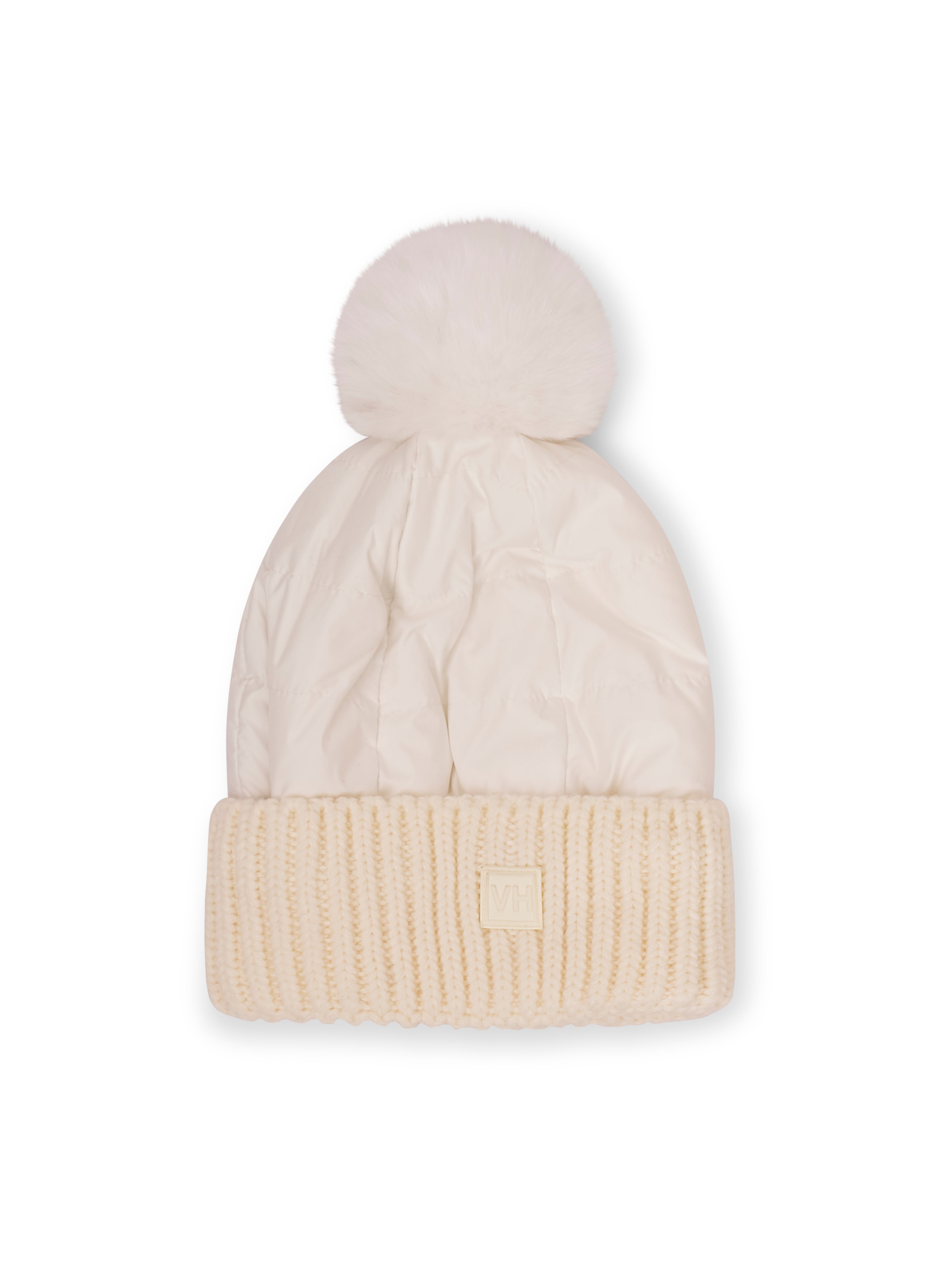 PUFFER POMPOM HAT - WHITE