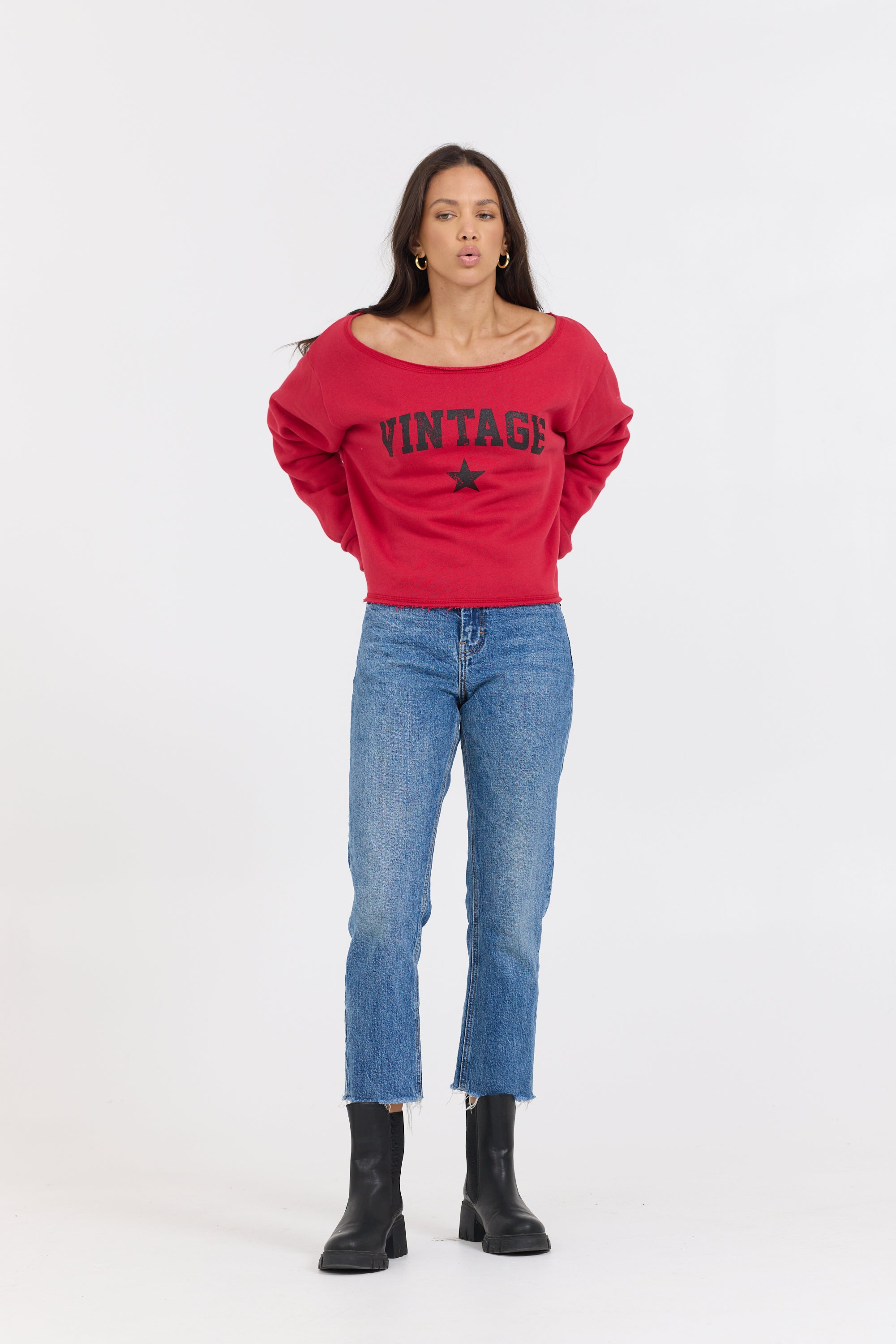 Red Off Shoulder Graphic Top