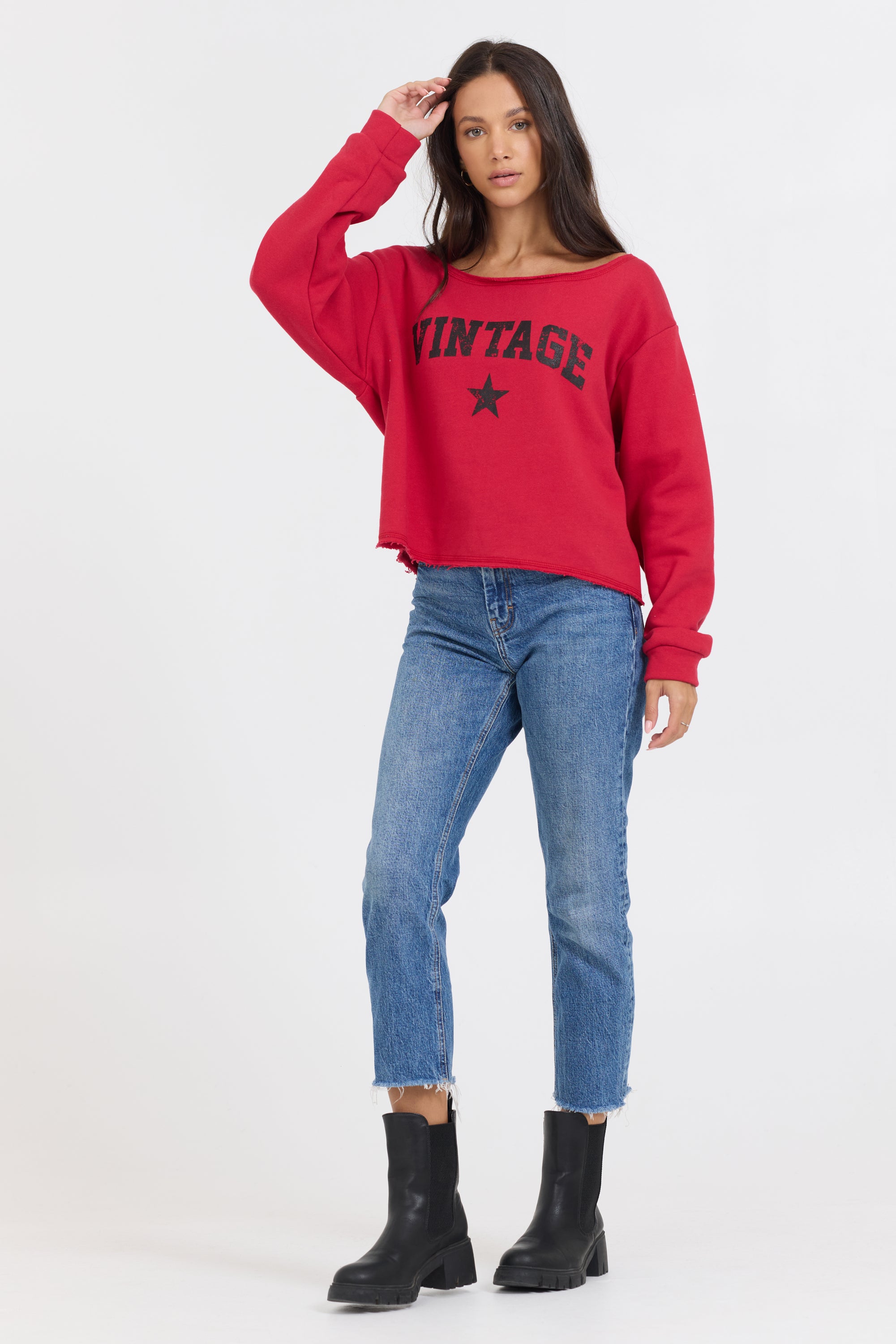Red Off Shoulder Graphic Top