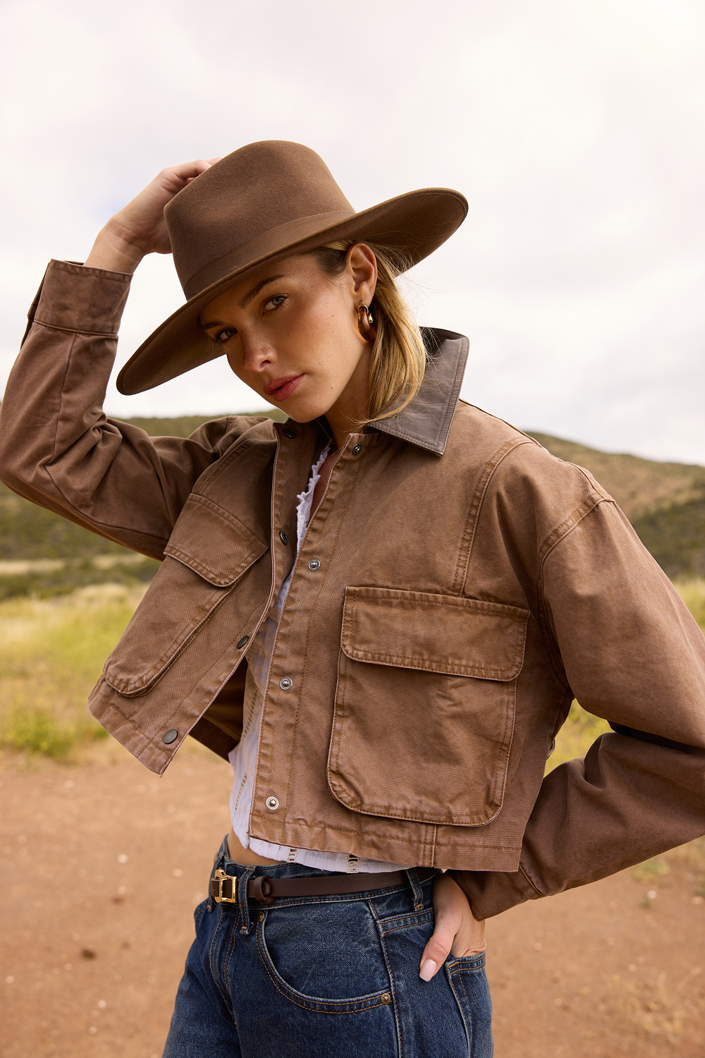Twill Barn Jacket w/ Suede Collar