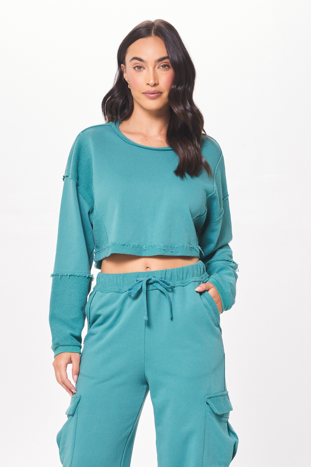 Teal Green Terry Cargo Fleece Crewneck