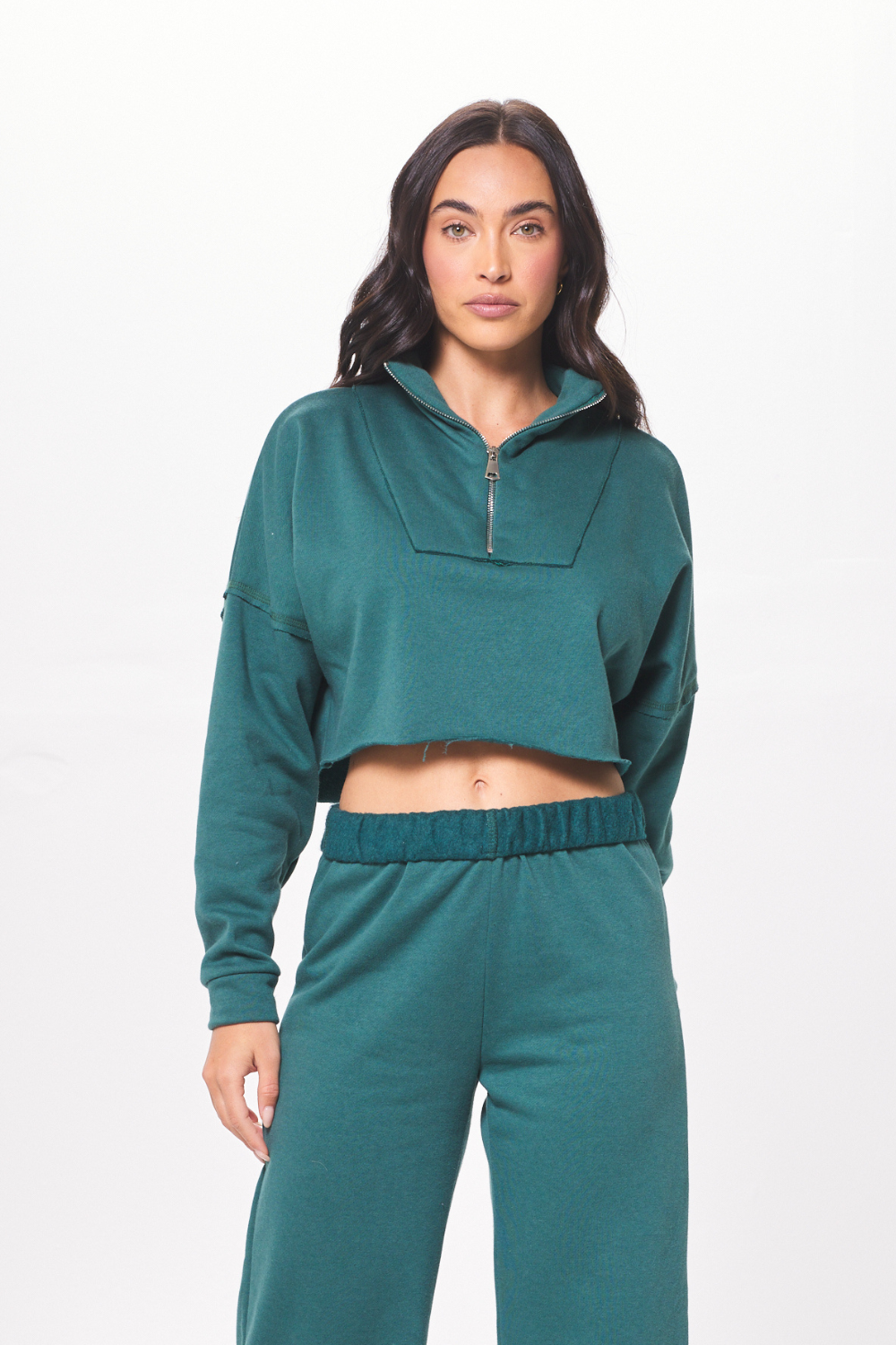 Hunter Green Fleece Quarter Zip w/ Raw Edge – Tops – VintageHavana.com