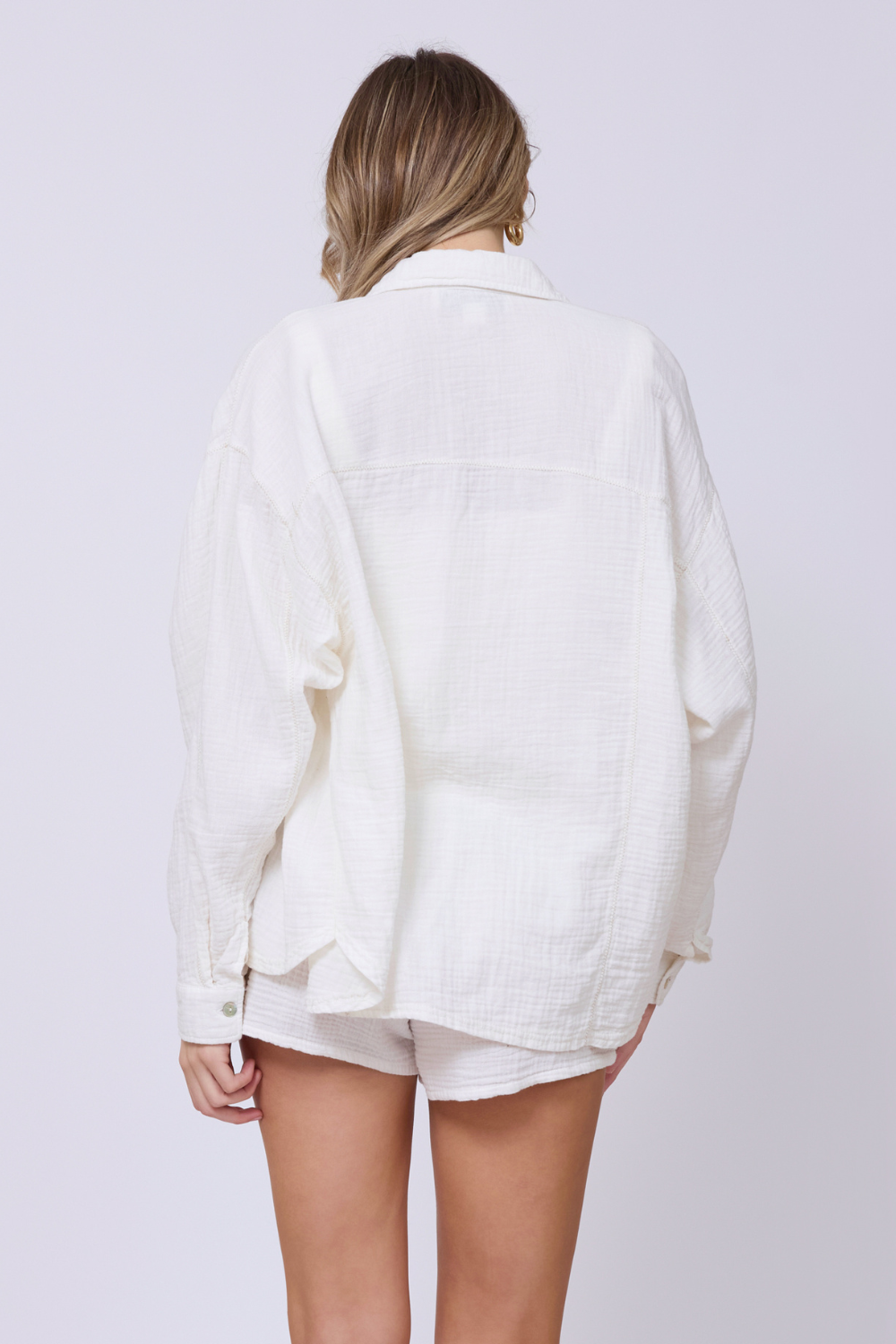 Washed White Gauze Button Up