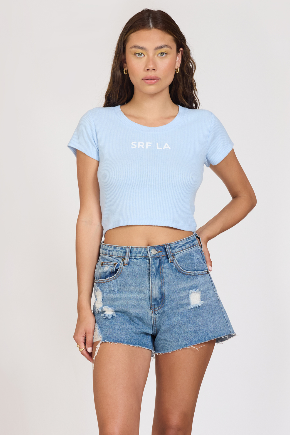 "Surf LA" Surfside Blue Rib Hacci Cropped Tee