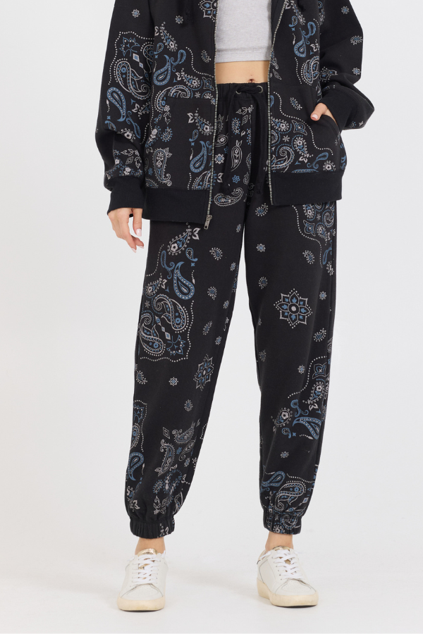Black Bandana Printed Crew + Jogger 2-Piece Set